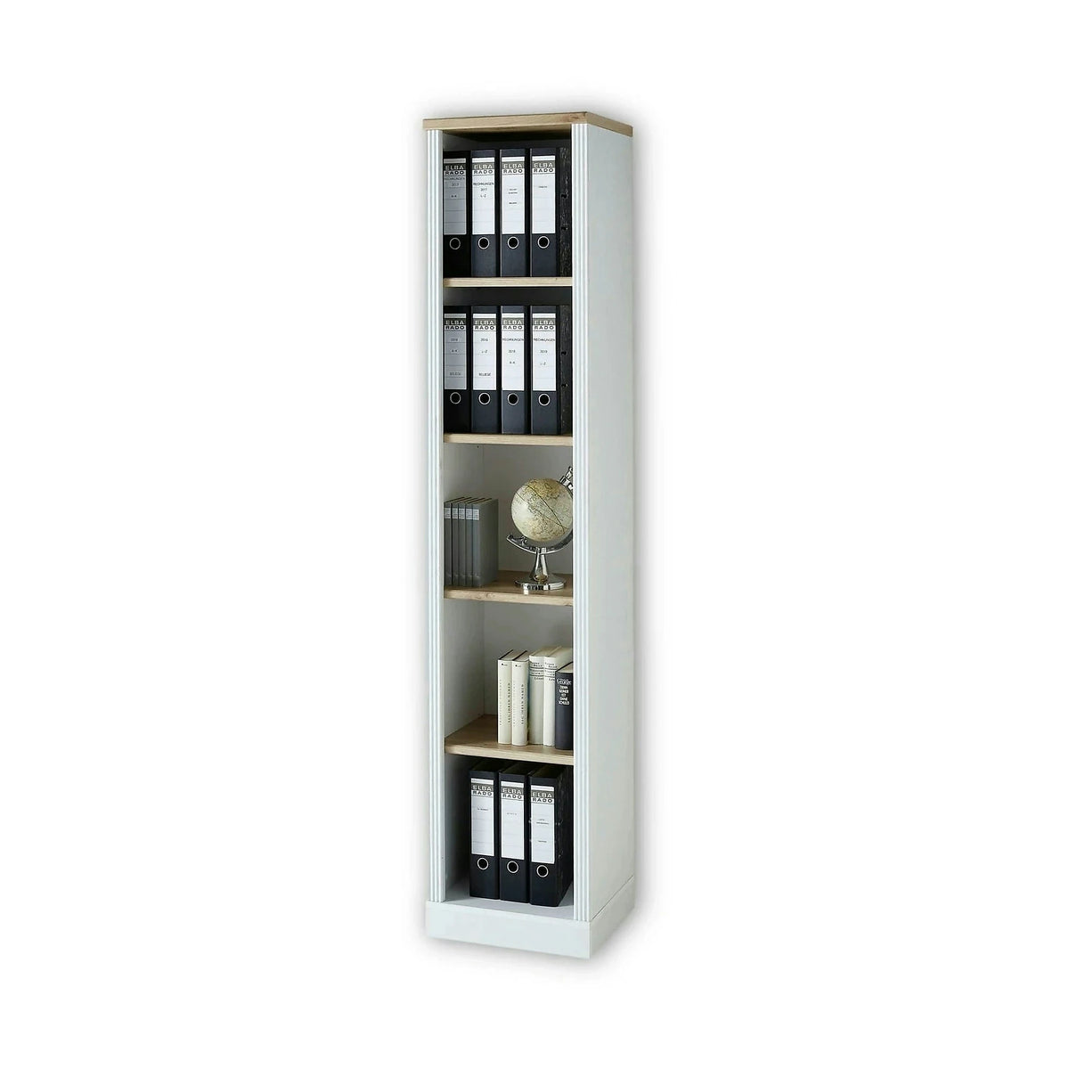 Biblioteca JASMIN, alb/stejar artisan, PAL, 43x38x204 cm