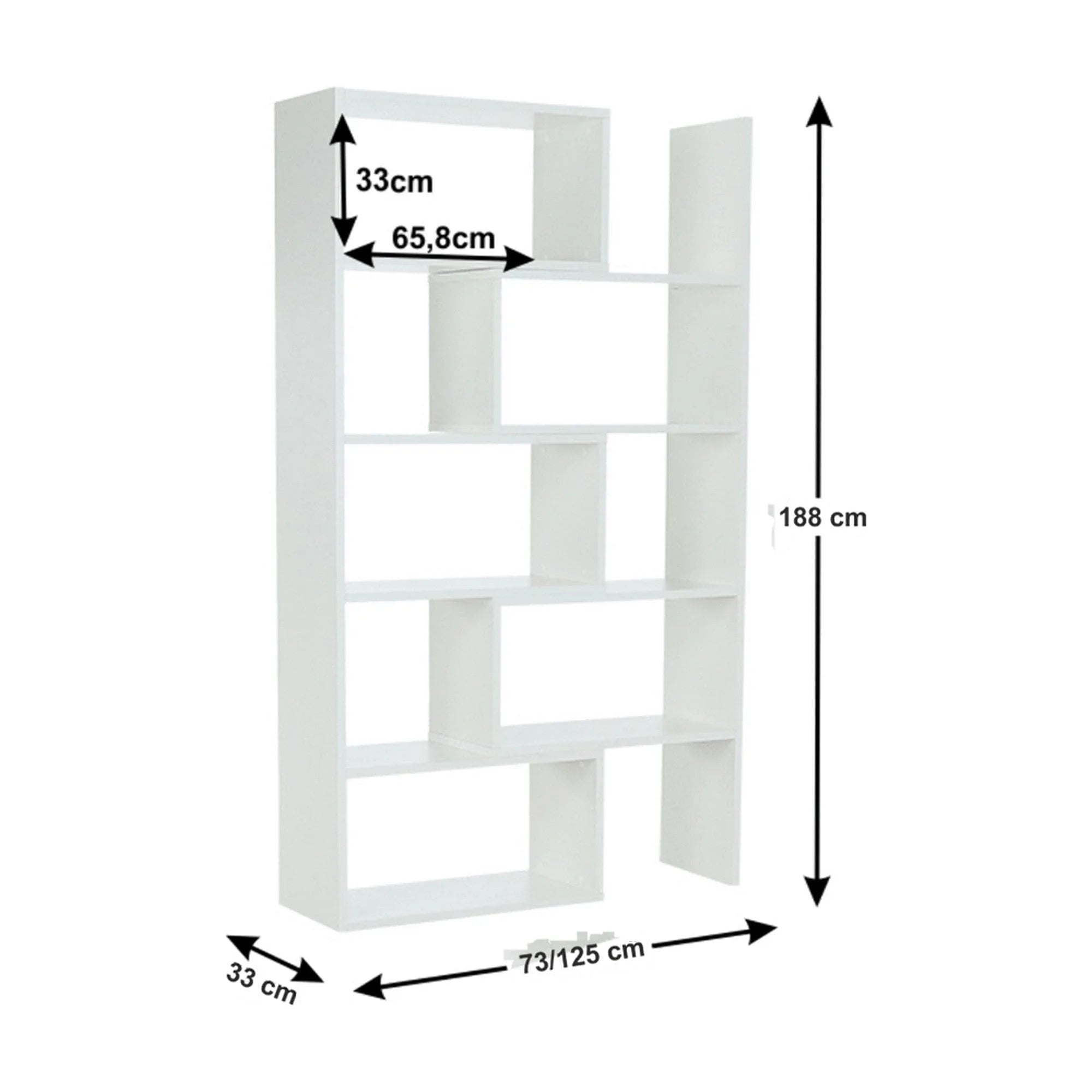 Biblioteca KLOE I, alb, PAL melaminat, 72/125x33x188 cm