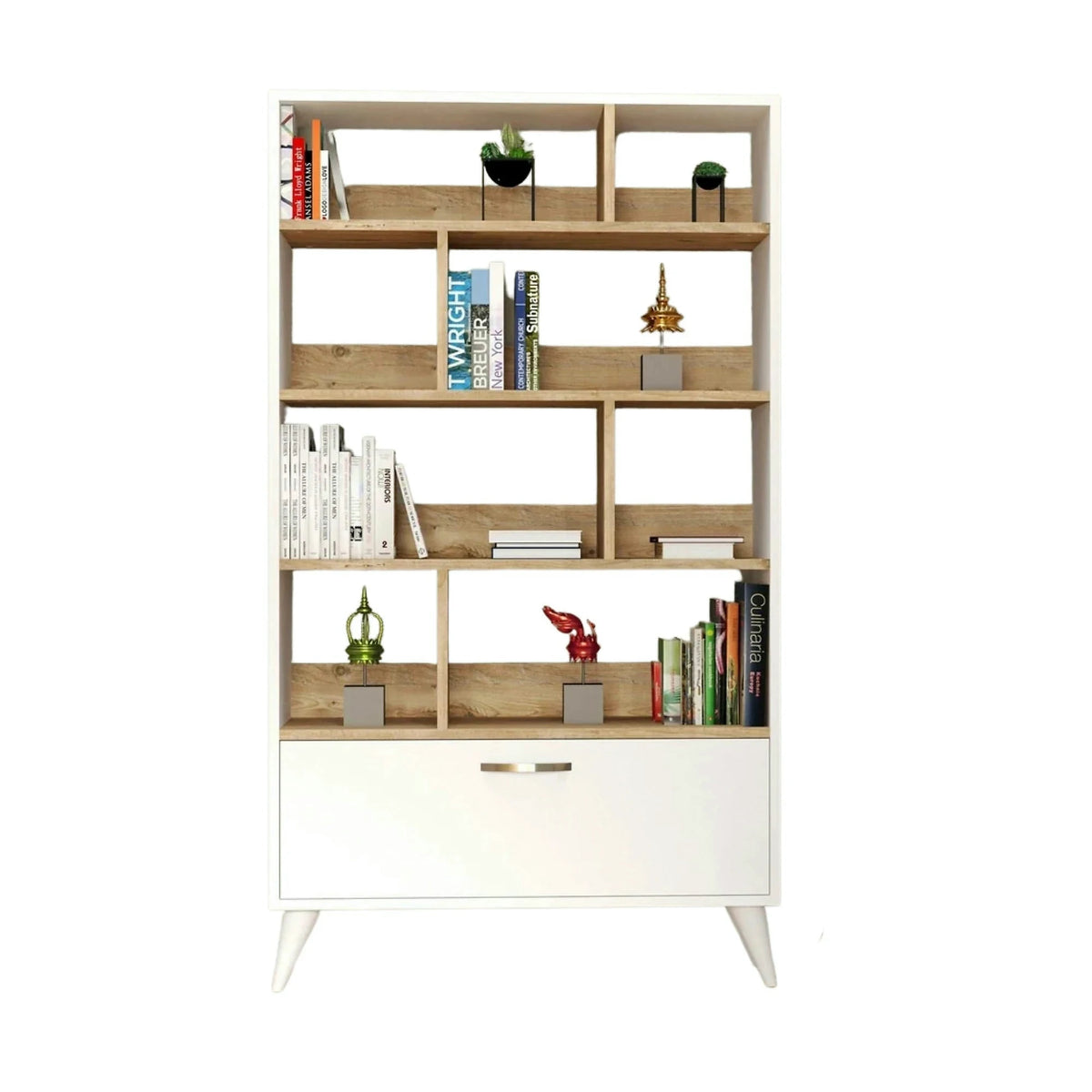 Biblioteca KTB0201, alb/stejar, PAL melaminat, 90x36x160 cm
