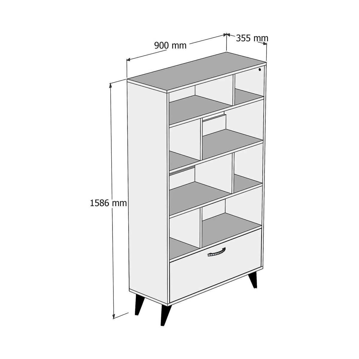 Biblioteca KTB0201, alb/stejar, PAL melaminat, 90x36x160 cm