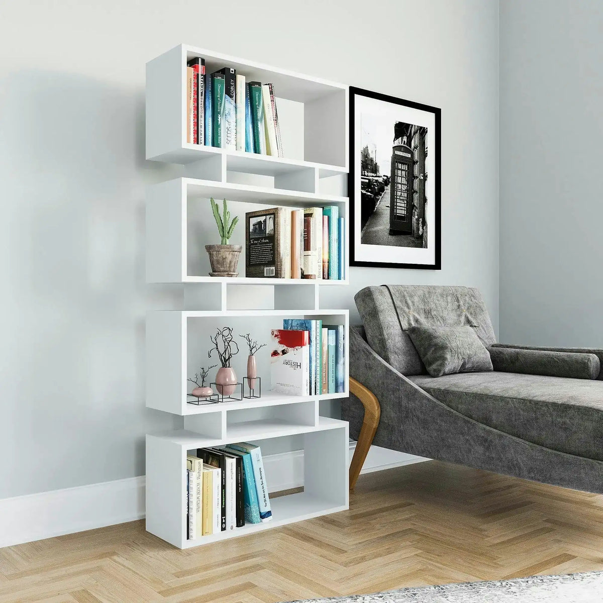 Biblioteca LANGDON, alb, PAL melaminat, 72x25x161 cm