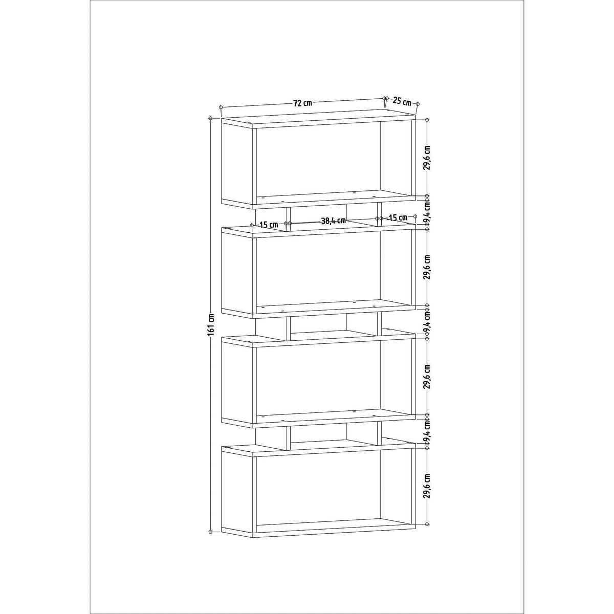 Biblioteca LANGDON, alb, PAL melaminat, 72x25x161 cm