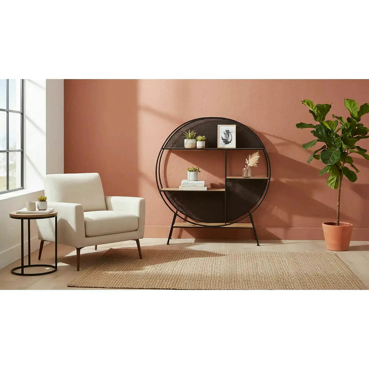 Biblioteca LEON, negru/stejar, 110x33x131 cm
