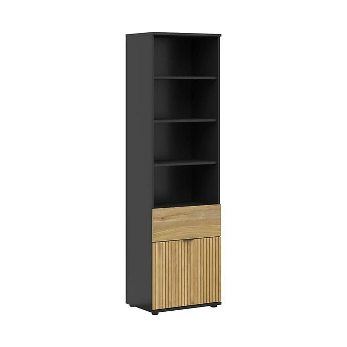 Biblioteca LUEN, stejar/negru, PAL laminat, 57x40x196 cm