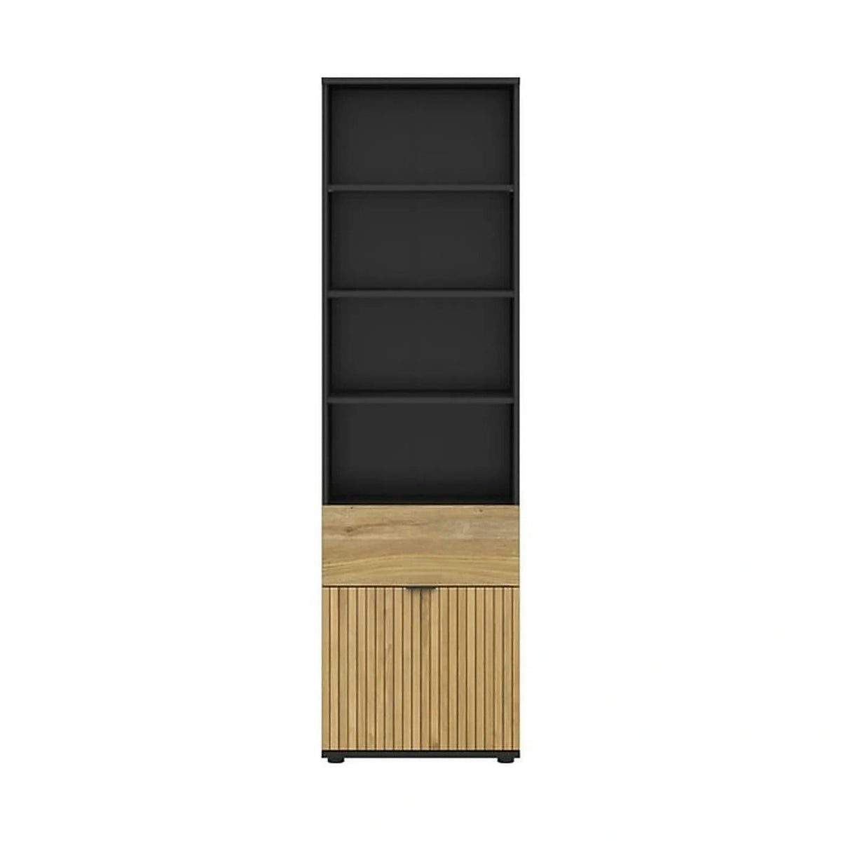 Biblioteca LUEN, stejar/negru, PAL laminat, 57x40x196 cm