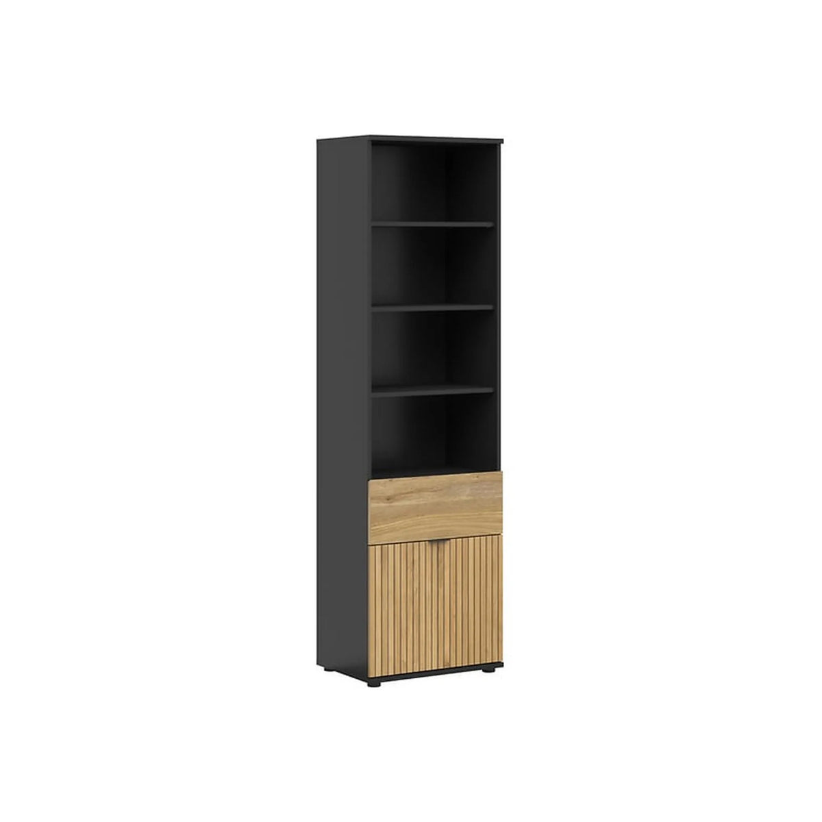 Biblioteca LUEN, stejar/negru, PAL laminat, 57x40x196 cm