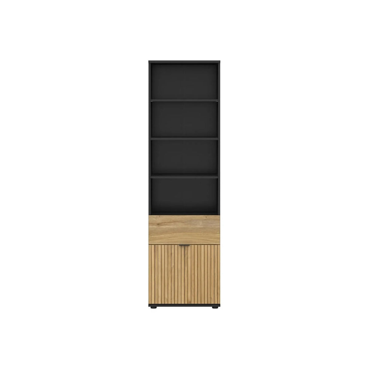 Biblioteca LUEN, stejar/negru, PAL laminat, 57x40x196 cm
