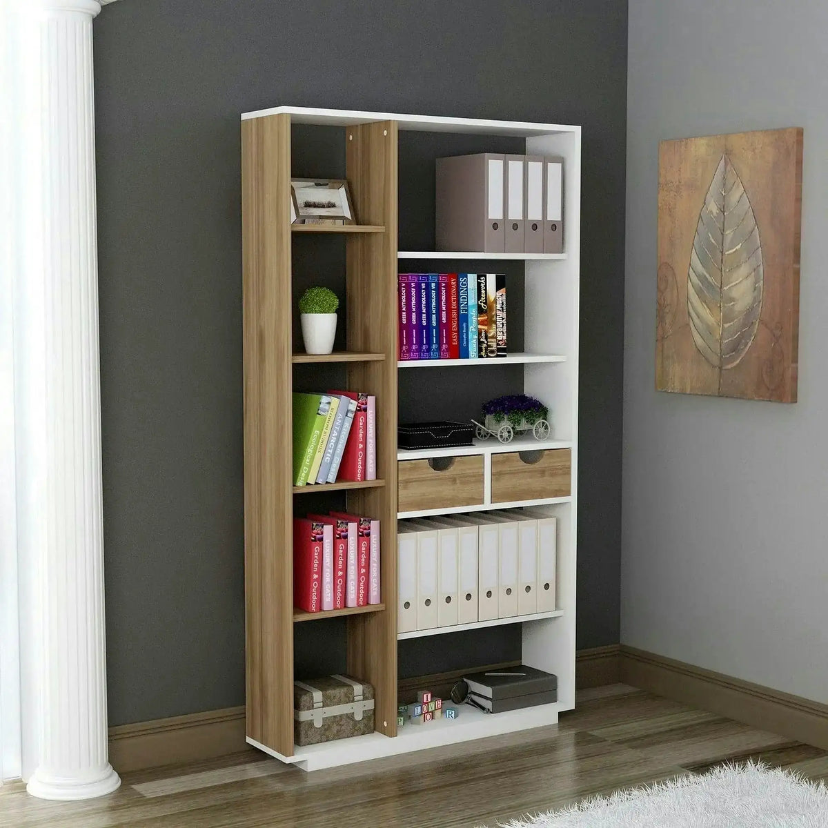 Biblioteca LUMA, stejar/alb, PAL melaminat, 80x25x189 cm