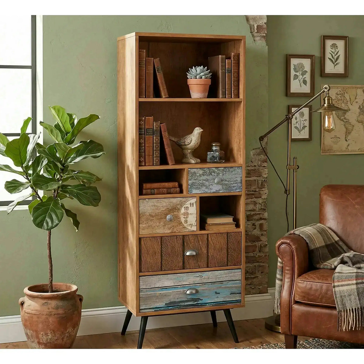 Biblioteca MEZO REG1, multicolor, PAL laminat, 60x29x180 cm