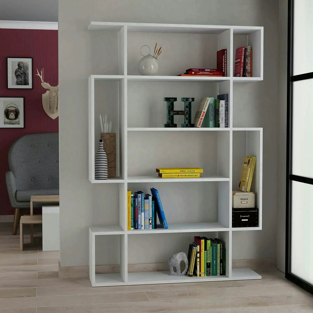 Biblioteca MITO, alb, PAL melaminat, 109x26x161 cm