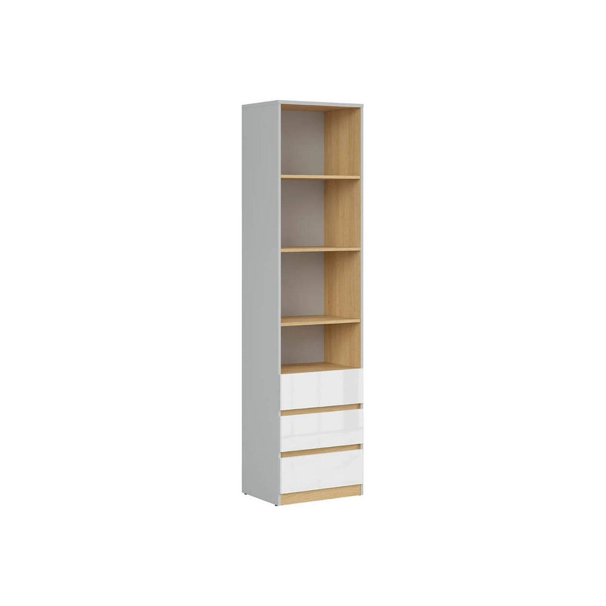Biblioteca NANDU, gri deschis/stejar, PAL laminat, 39x50x201 cm