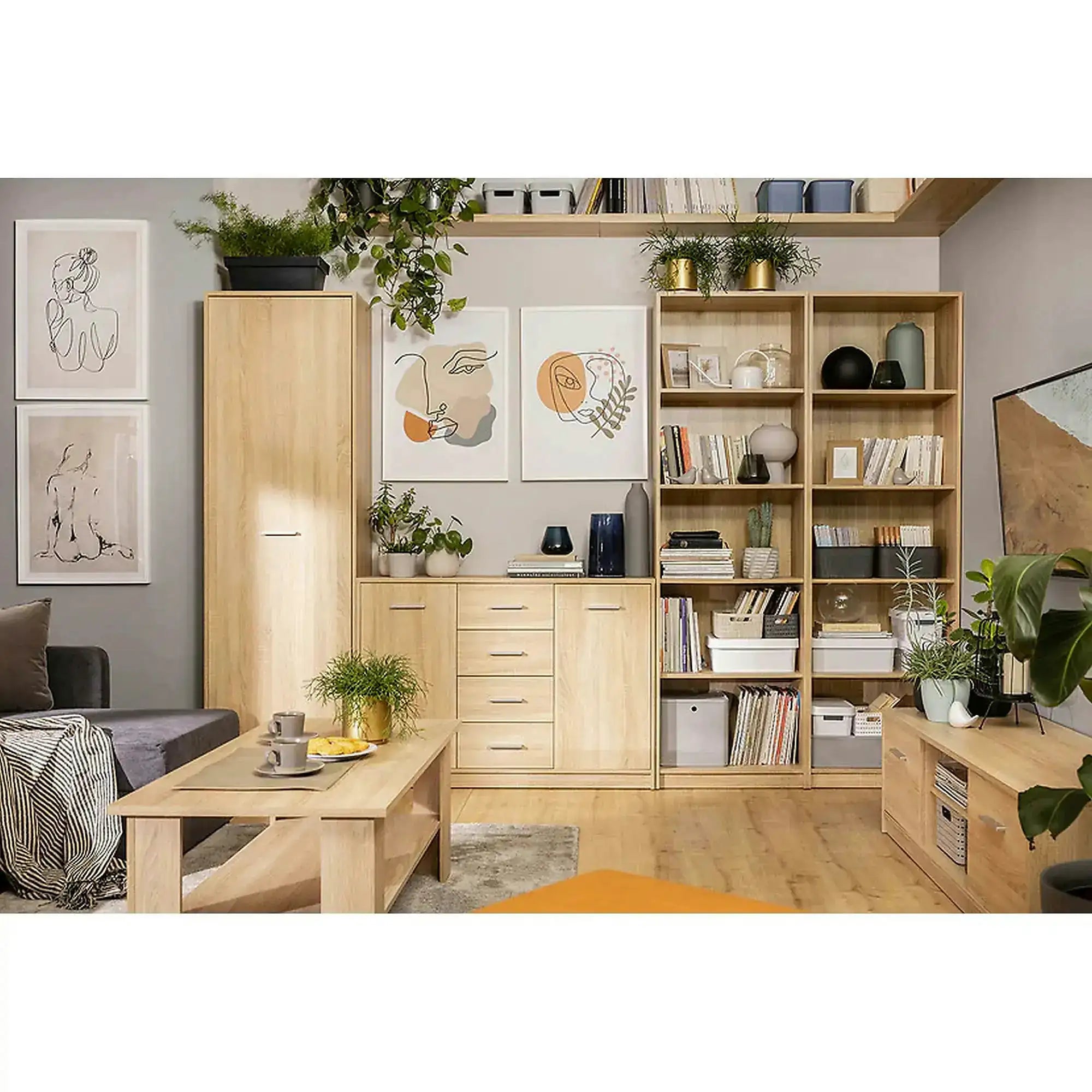 Biblioteca NEPO PLUS, stejar sonoma, PAL, 77x39x182 cm