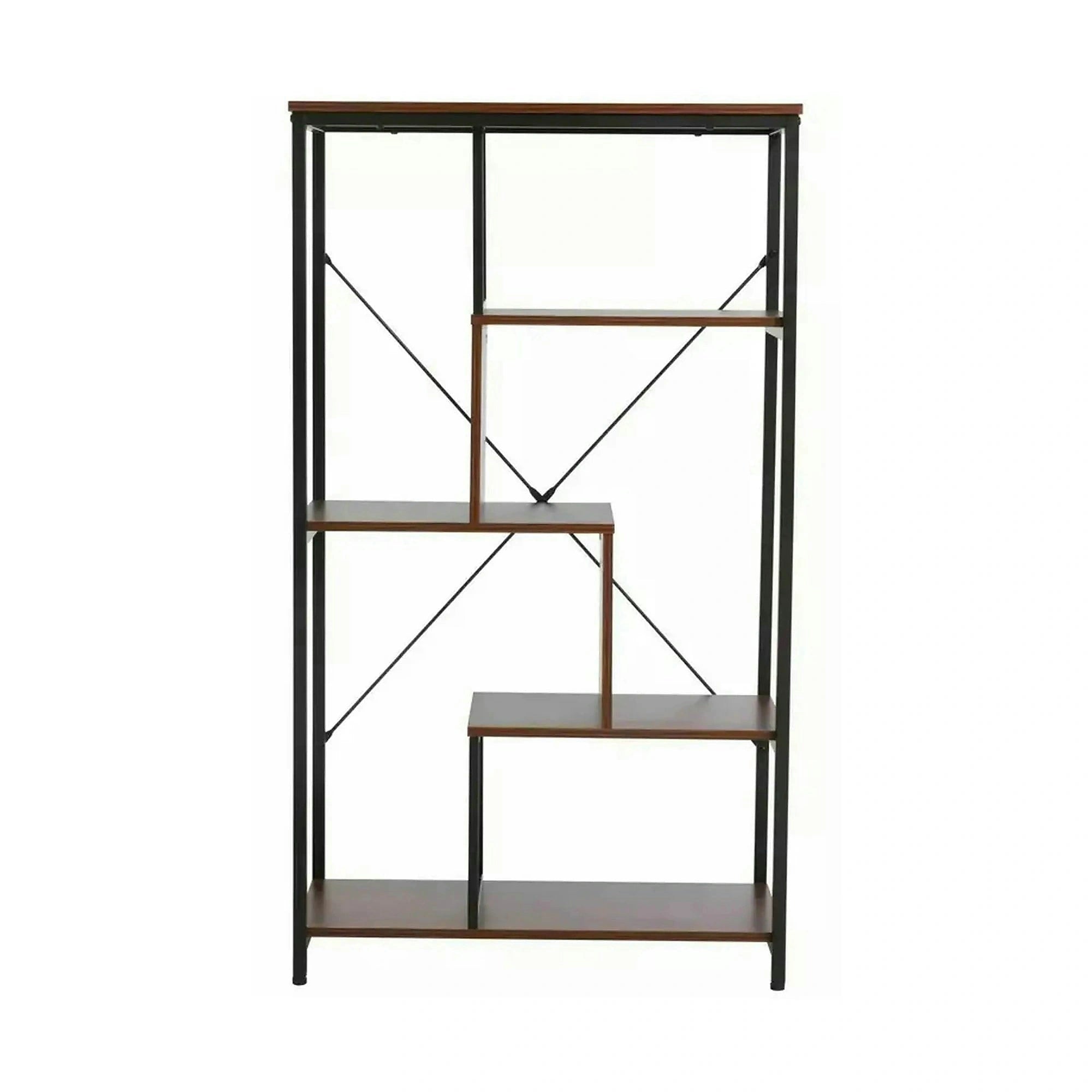 Biblioteca NET B, nuc inchis/negru, PAL laminat/metal, 75x35x132 cm