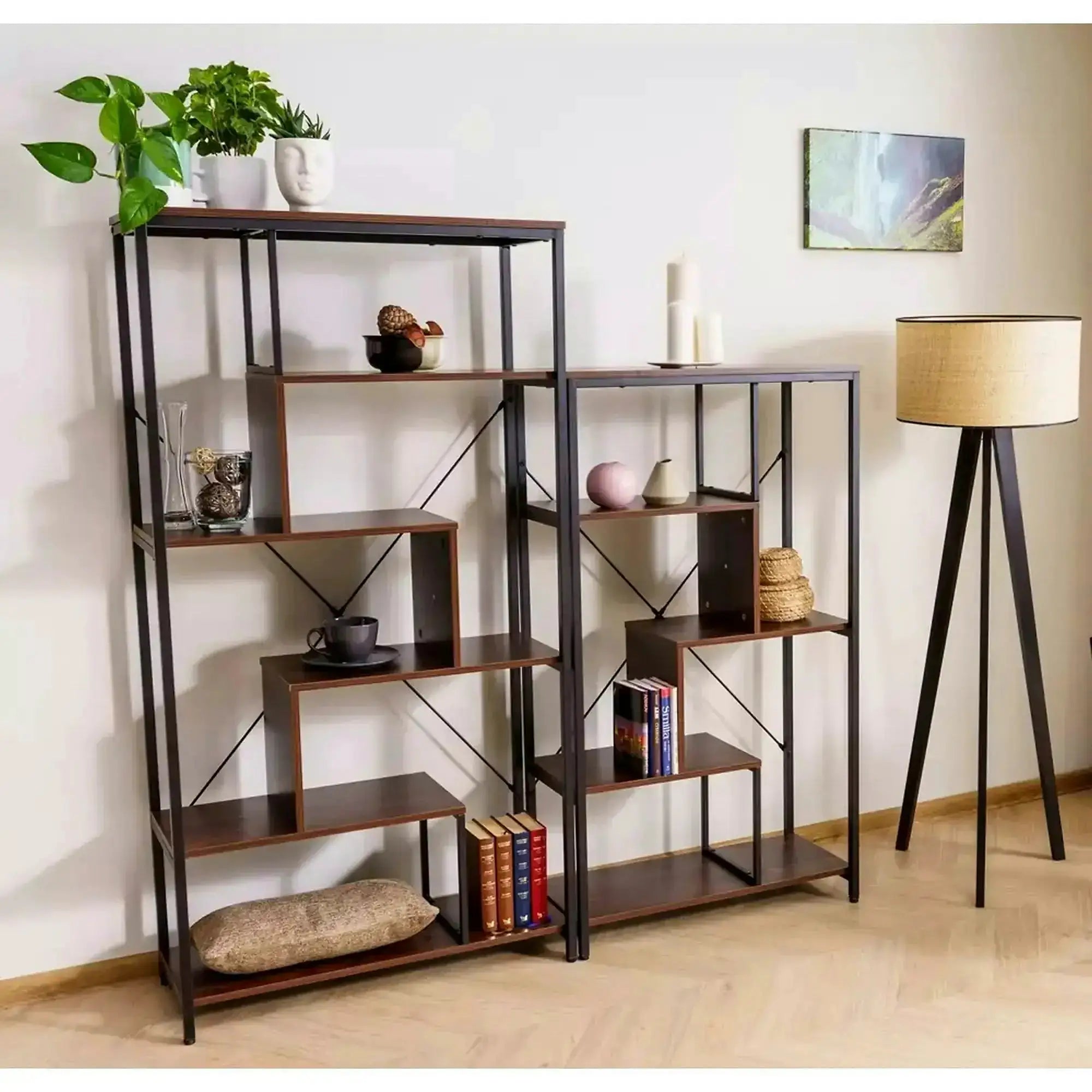 Biblioteca NET B, nuc inchis/negru, PAL laminat/metal, 75x35x132 cm