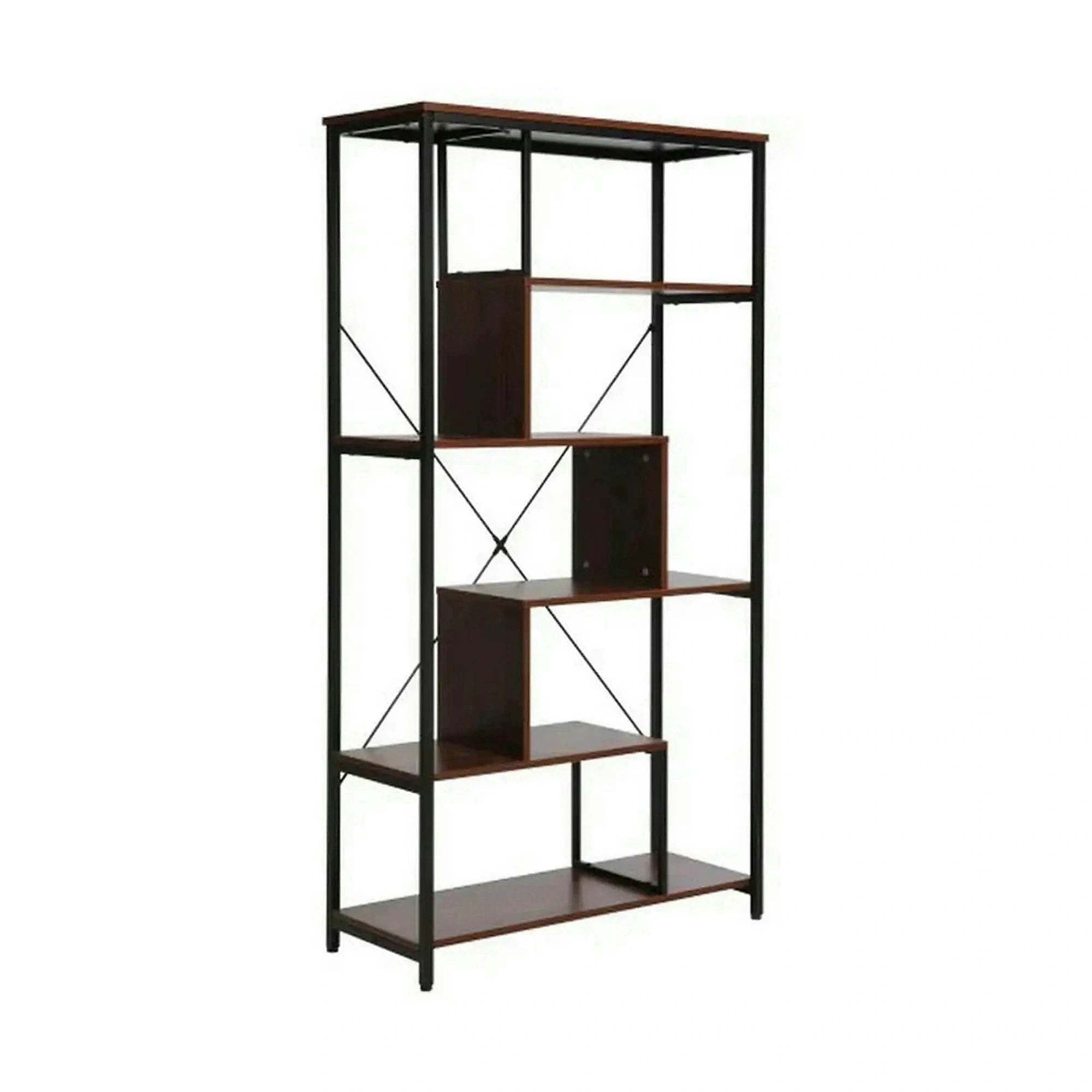Biblioteca NET B, nuc inchis/negru, PAL laminat/metal, 75x35x132 cm