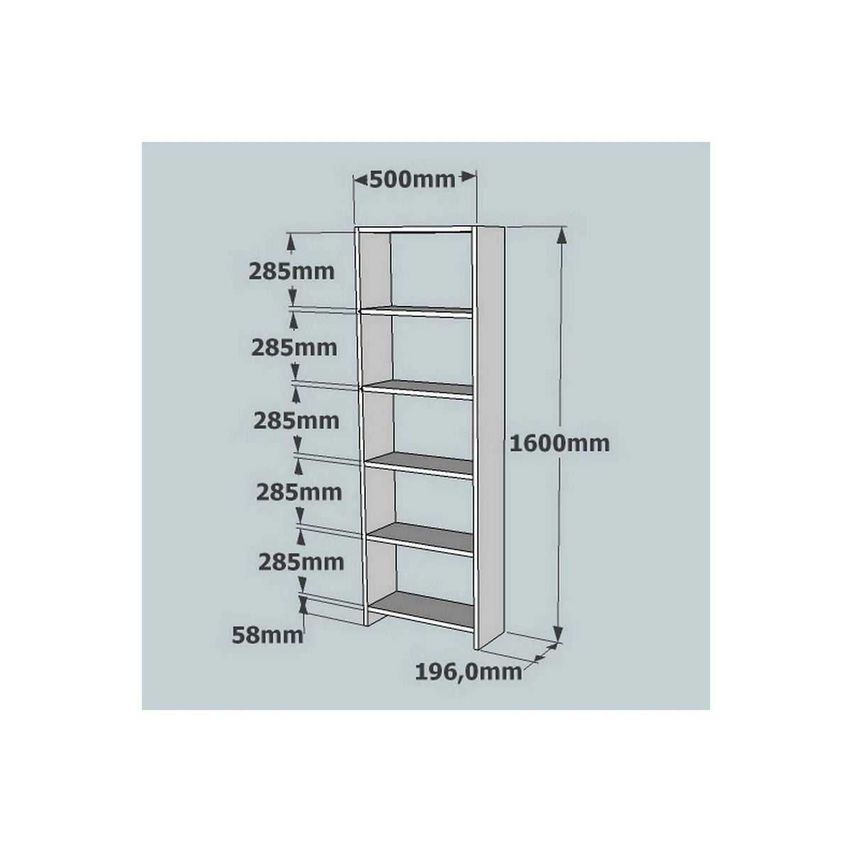 Biblioteca NEW, alb, PAL melaminat, 50x20x160 cm