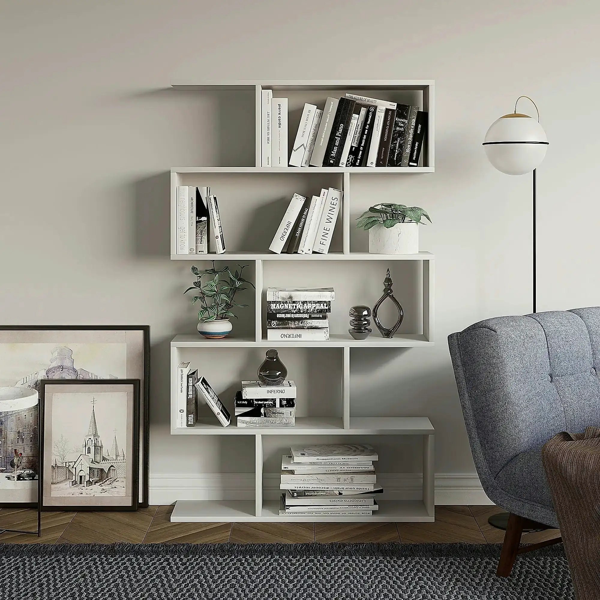 Biblioteca NILUFER, alb, PAL melaminat, 90x20x150 cm