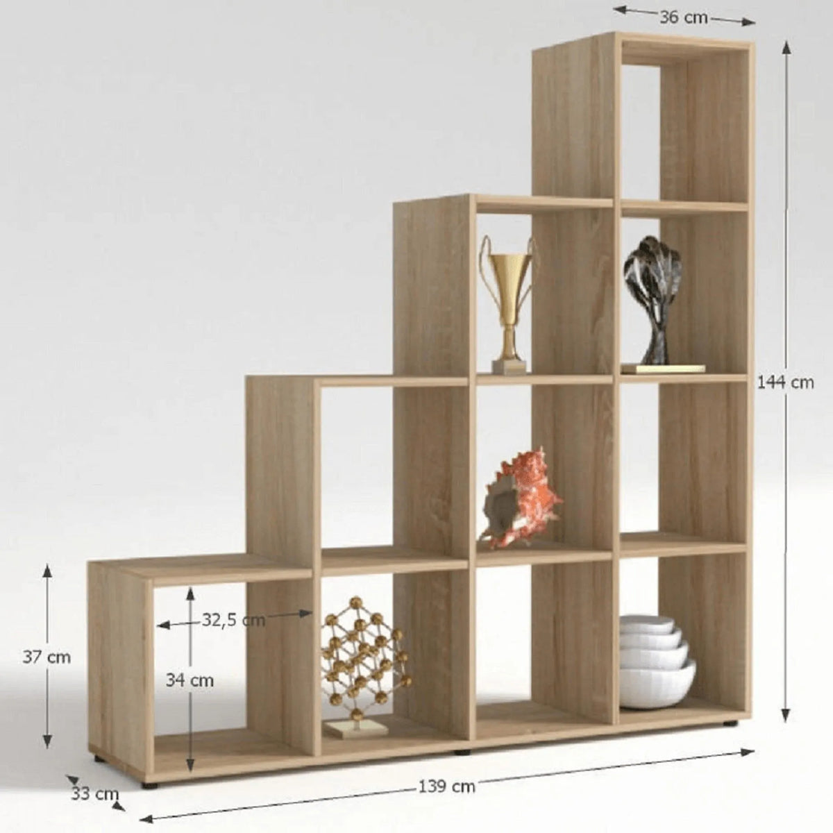 Biblioteca NORAH, stejar sonoma, PAL melaminat, 139x33x144 cm