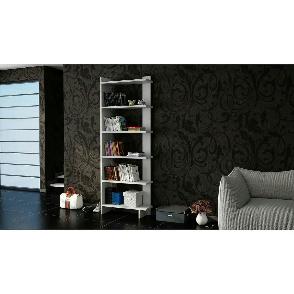 Biblioteca ORDER, alb, PAL melaminat, 47x21x170 cm
