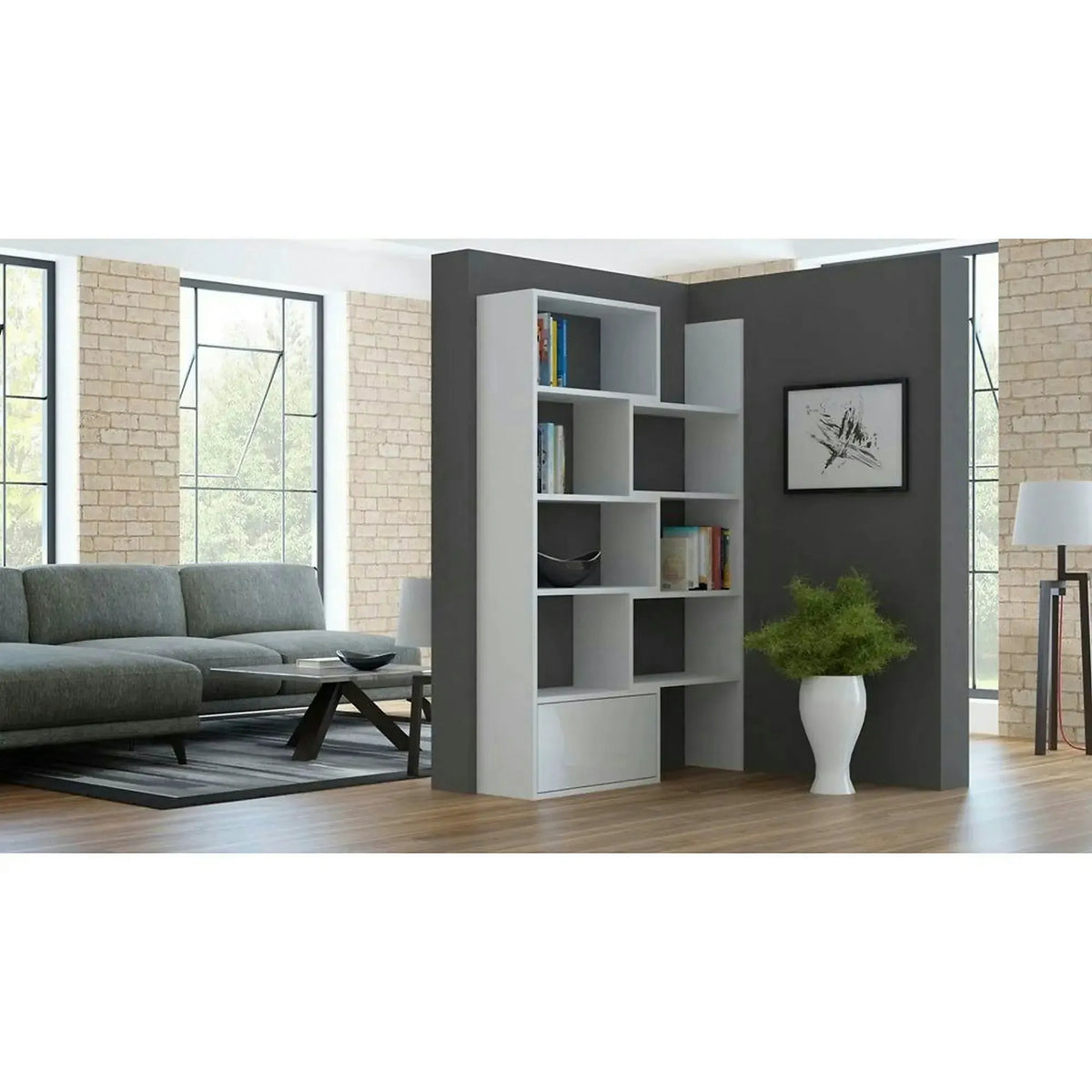 Biblioteca PACO, alb, PAL laminat, 74/130x29x188 cm