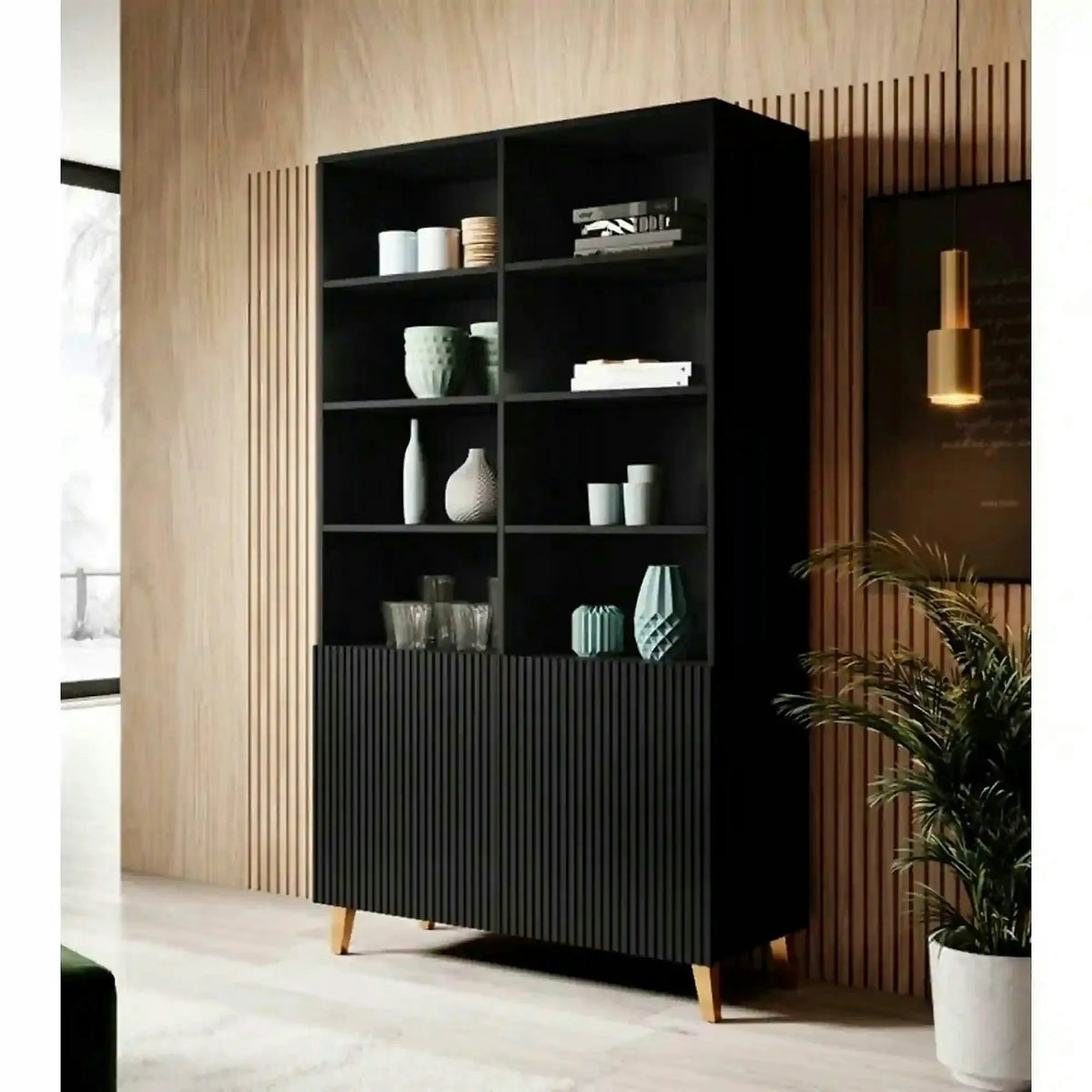 Biblioteca PAFOS, negru, PAL laminat, 101x40x177 cm