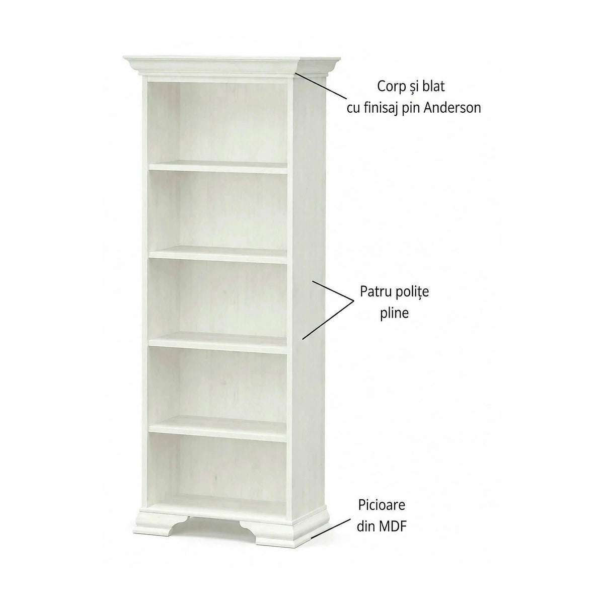 Biblioteca pentru living IRYS, pin alb anderson, PAL laminat, 70x43x198 cm