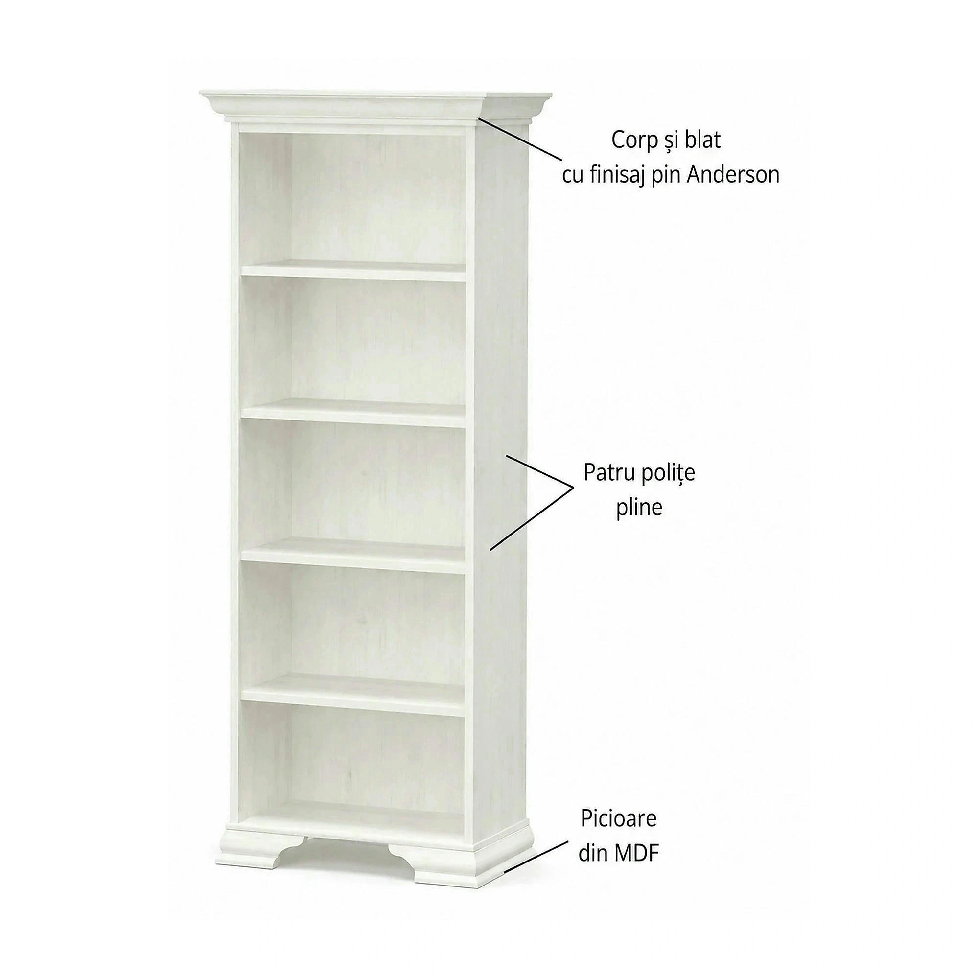 Biblioteca pentru living IRYS, pin alb anderson, PAL laminat, 70x43x198 cm