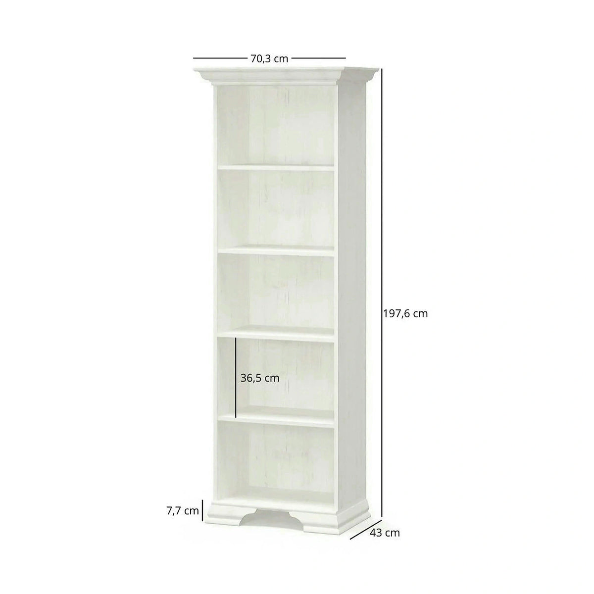Biblioteca pentru living IRYS, pin alb anderson, PAL laminat, 70x43x198 cm