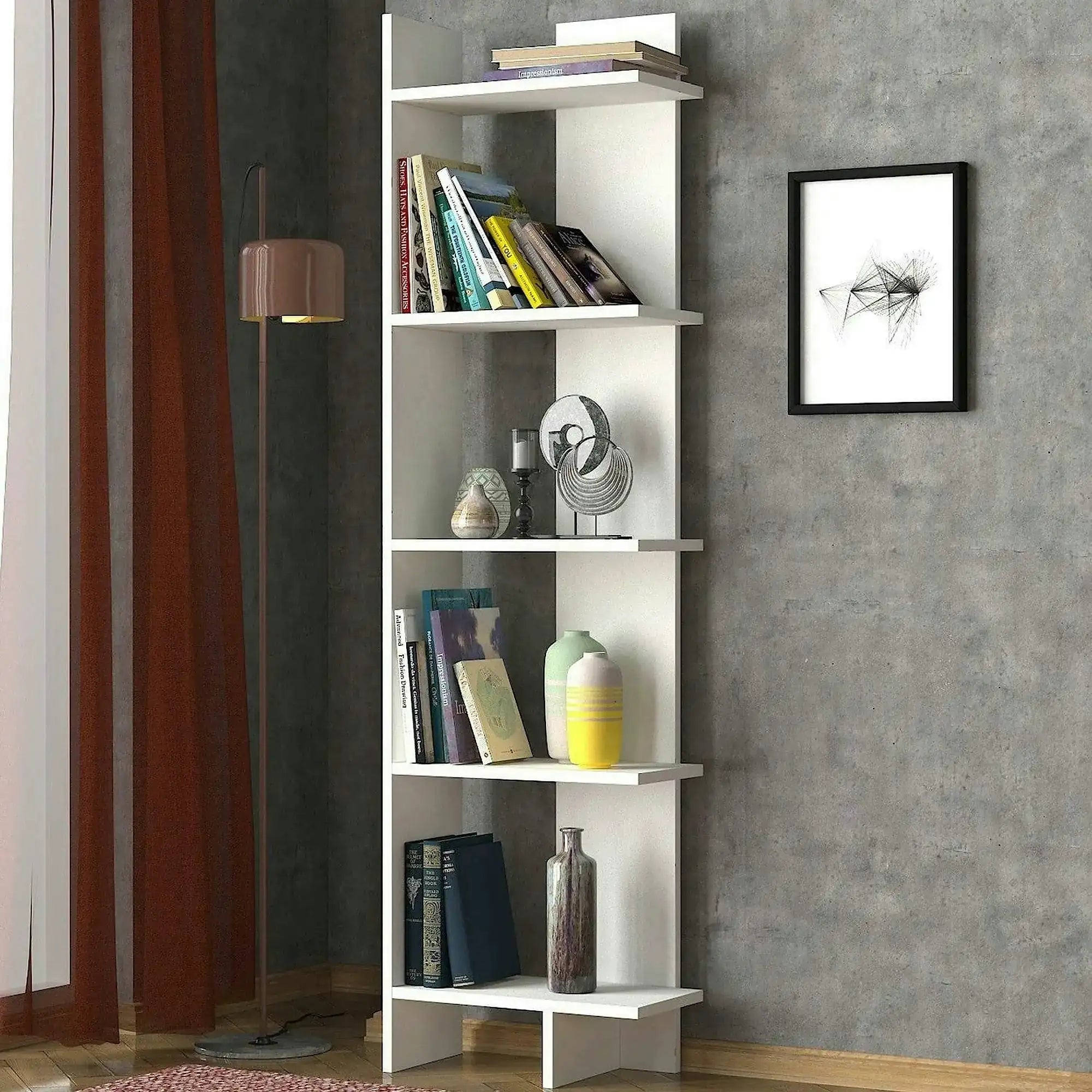 Biblioteca PERLA, alb, PAL melaminat, 49x22x170 cm