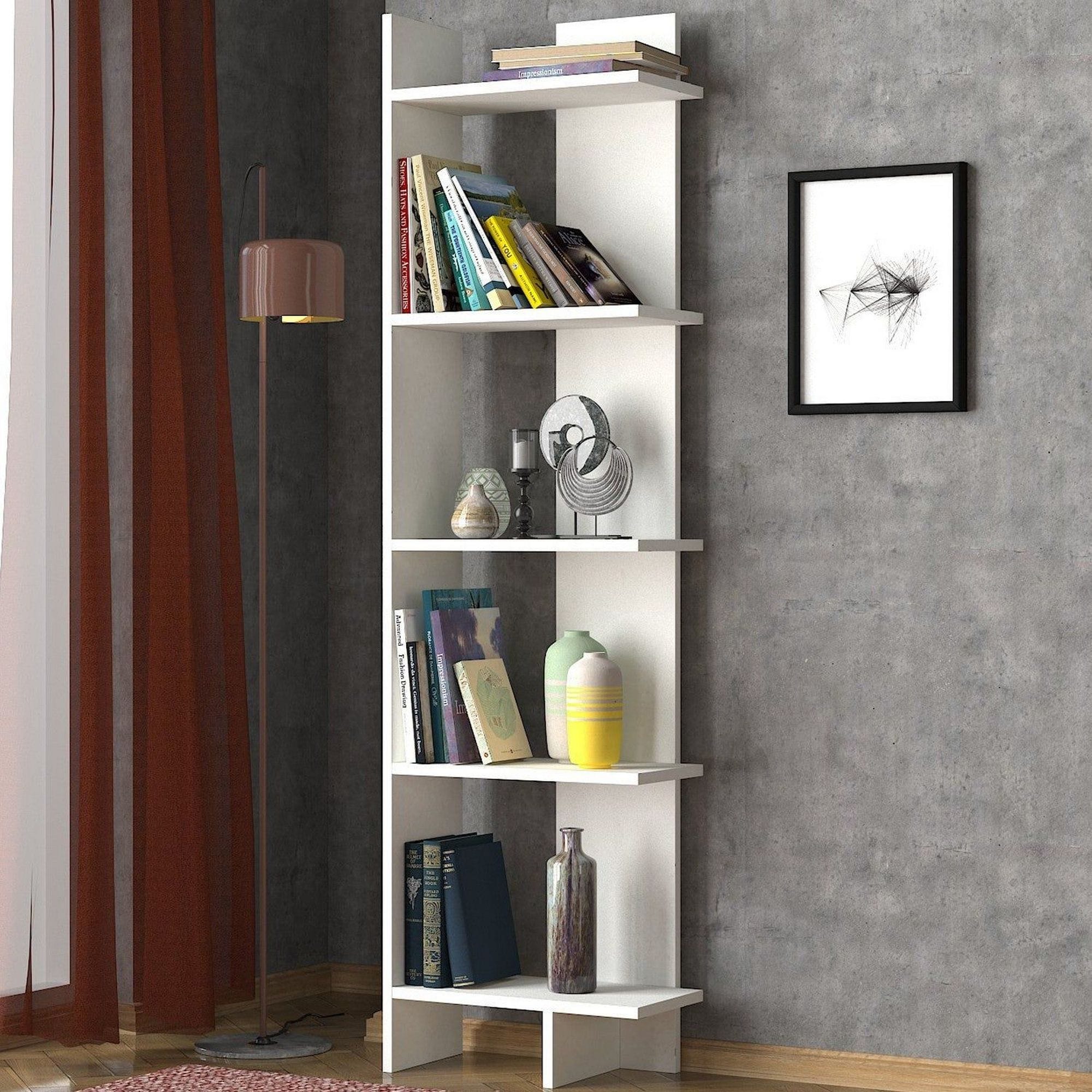 Biblioteca PERLA, alb, PAL melaminat, 49x22x170 cm