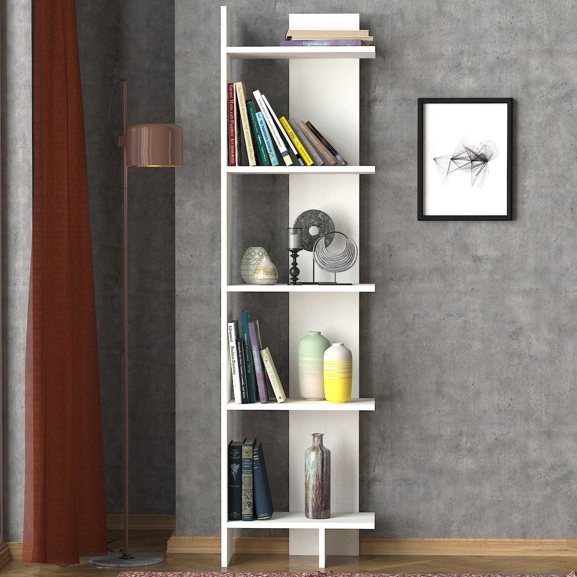 Biblioteca PERLA, alb, PAL melaminat, 49x22x170 cm