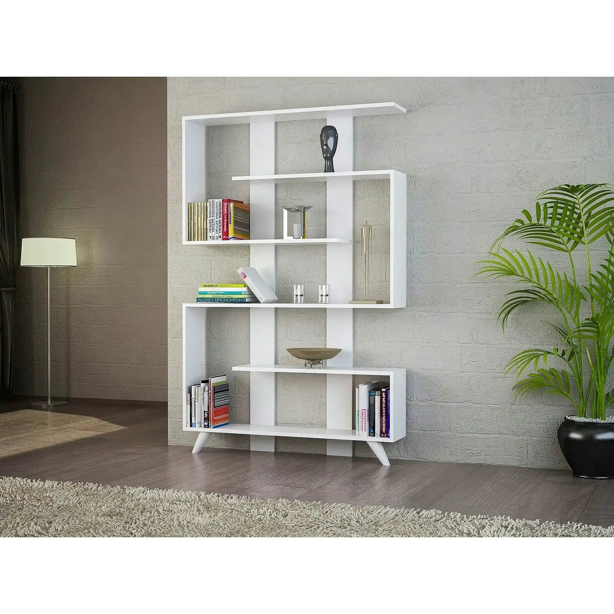 Biblioteca RAIN, alb, PAL, 120x20x162 cm