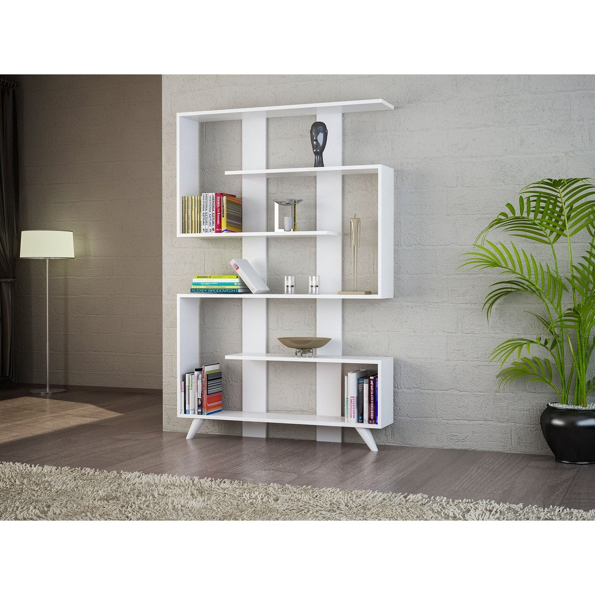 Biblioteca RAIN, alb, PAL, 120x20x162 cm