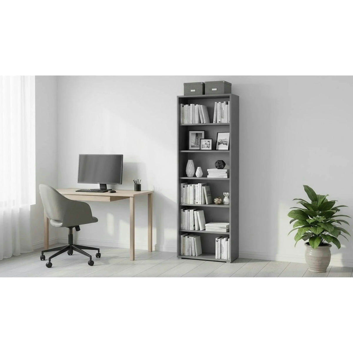 Biblioteca RIOMA NEW TYP 01, grafit, DTD laminat, 75x38x218 cm
