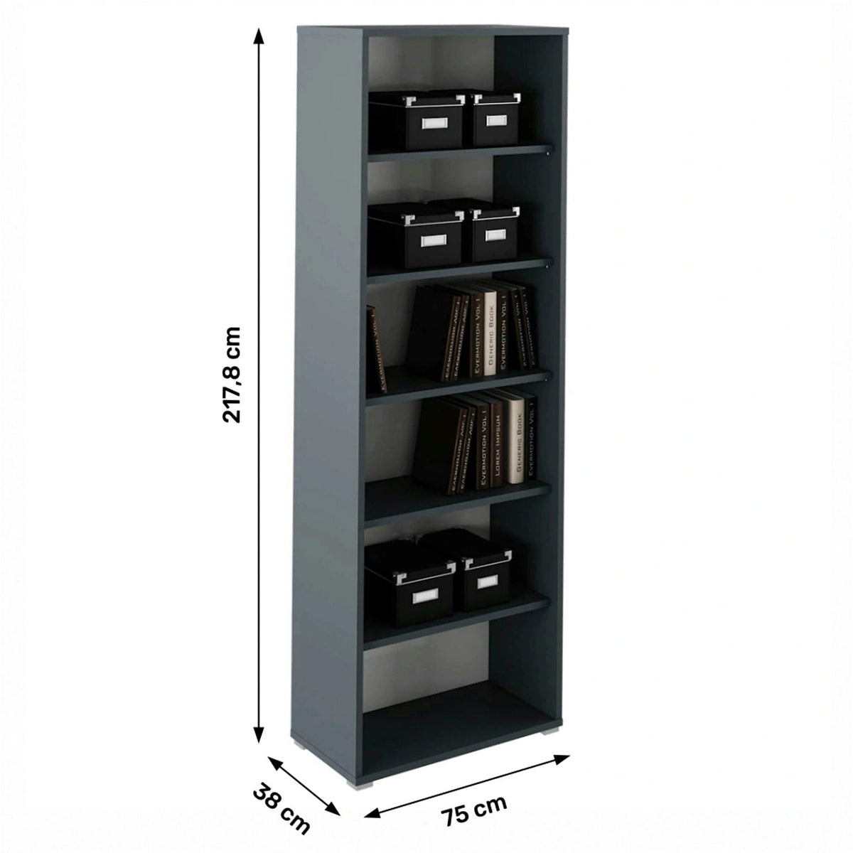 Biblioteca RIOMA NEW TYP 01, grafit, DTD laminat, 75x38x218 cm