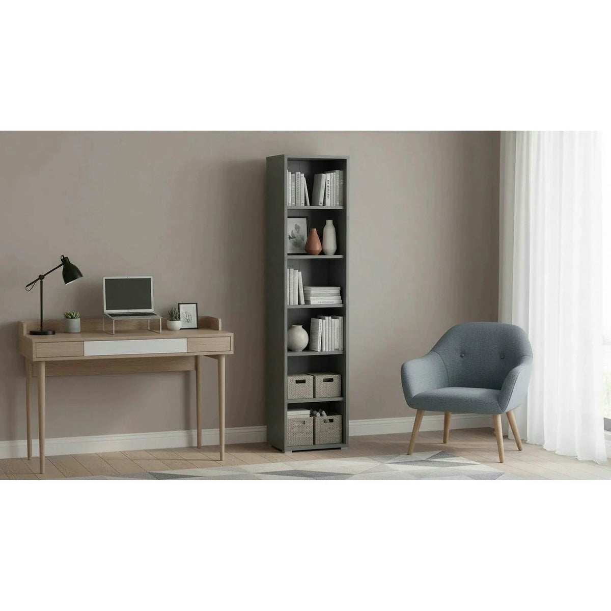 Biblioteca RIOMA NEW TYP 02, gri grafit, DTD laminat, 50x38x218 cm
