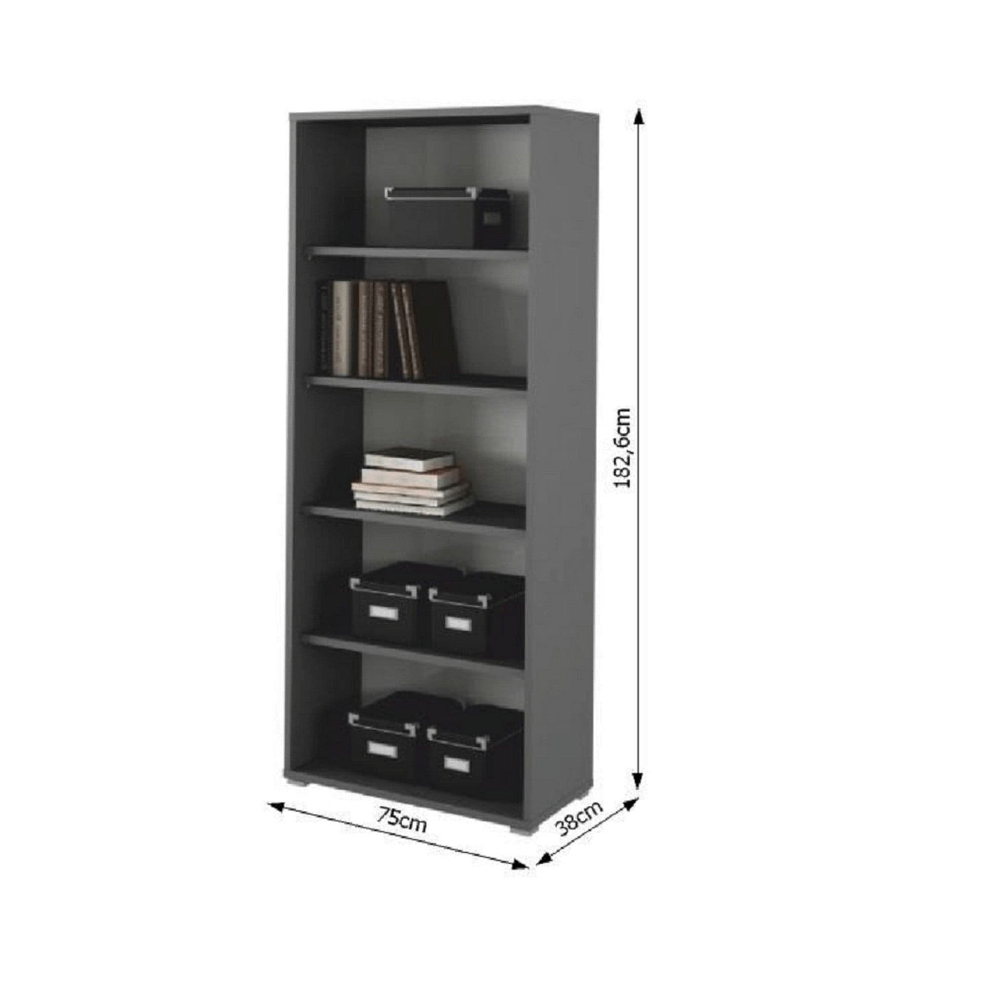 Biblioteca RIOMA NEW TYP 03, gri grafit, PAL melaminat, 75x38x183 cm