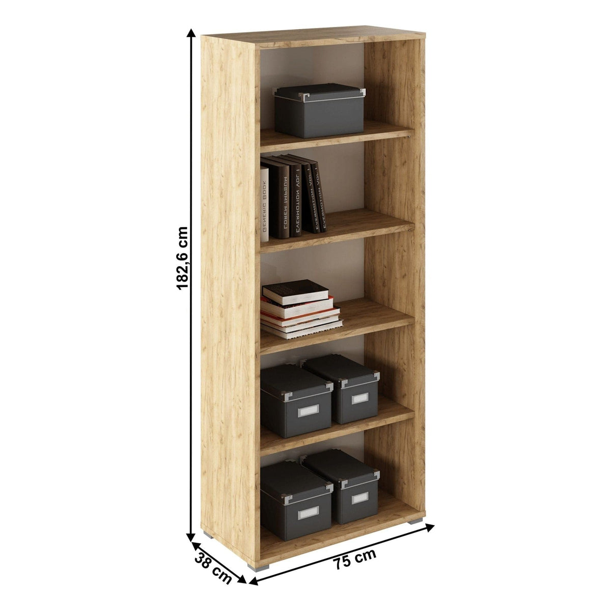 Biblioteca RIOMA TYP 03, stejar artisan, DTD laminat, 75x38x182.6 cm