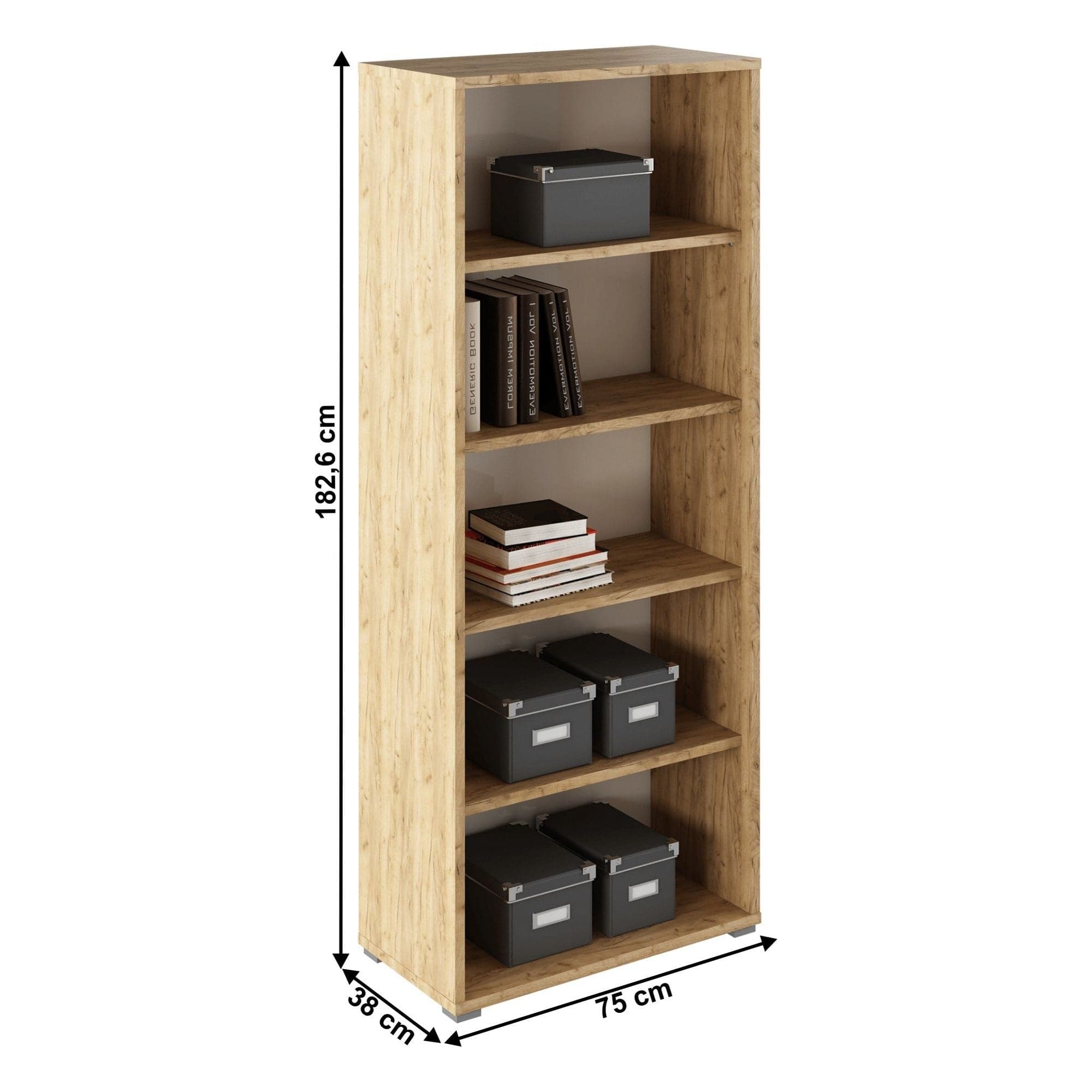 Biblioteca RIOMA TYP 03, stejar artisan, DTD laminat, 75x38x182.6 cm