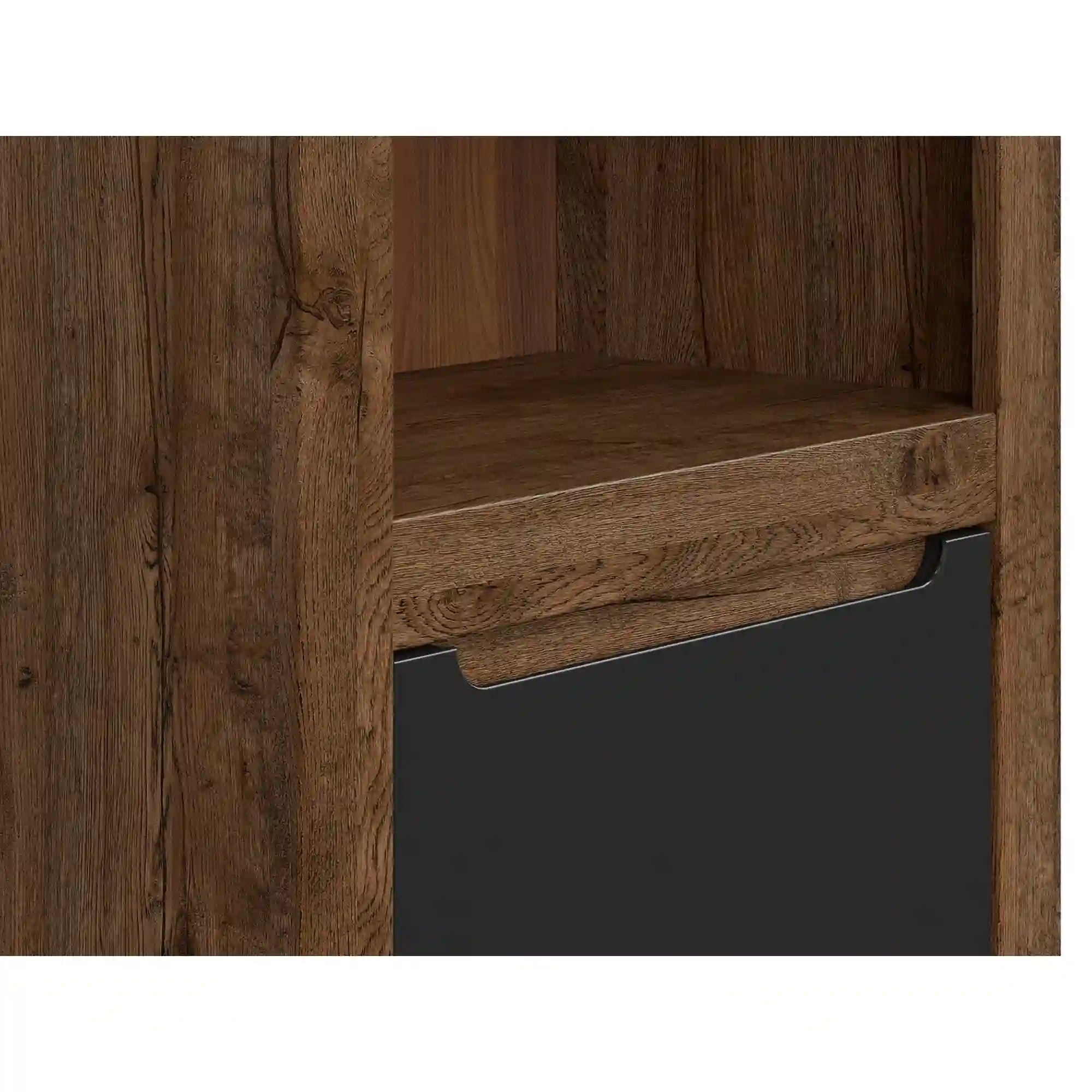 Biblioteca RUSO, stejar/negru mar, PAL, 69x46x205 cm