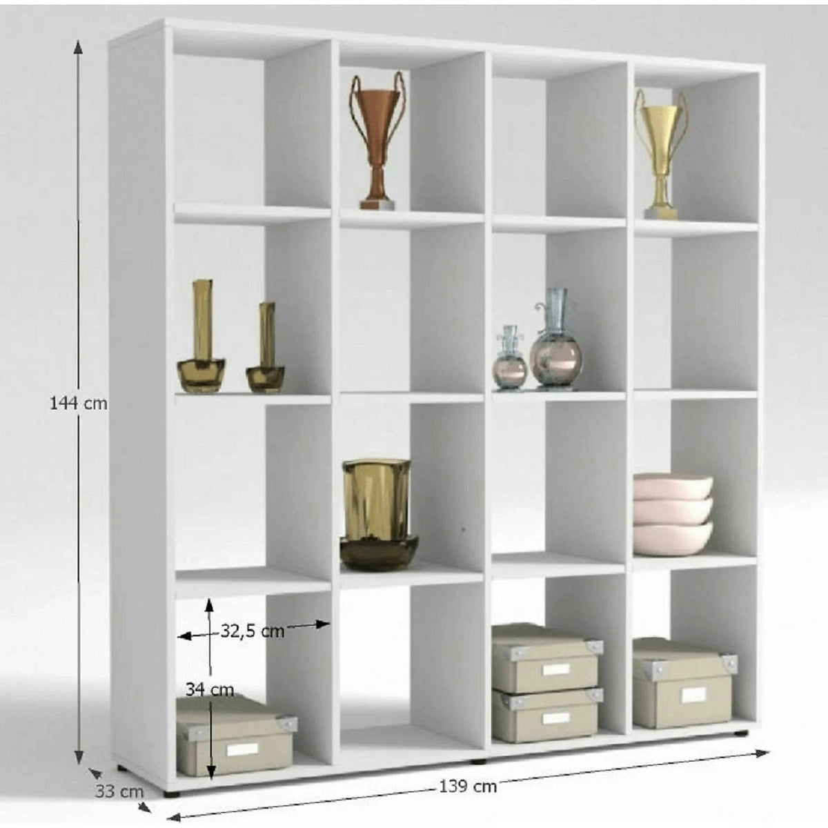 Biblioteca SARAH, alb, PAL melaminat, 139x33x144 cm