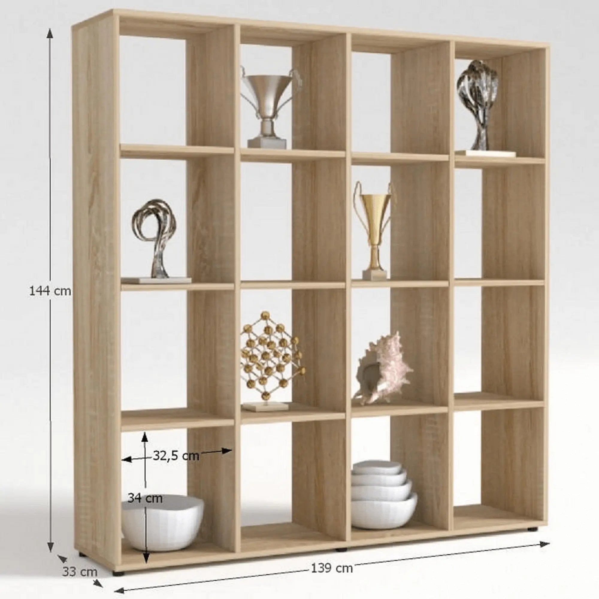 Biblioteca SARAH, stejar sonoma, PAL melaminat, 139x33x144 cm