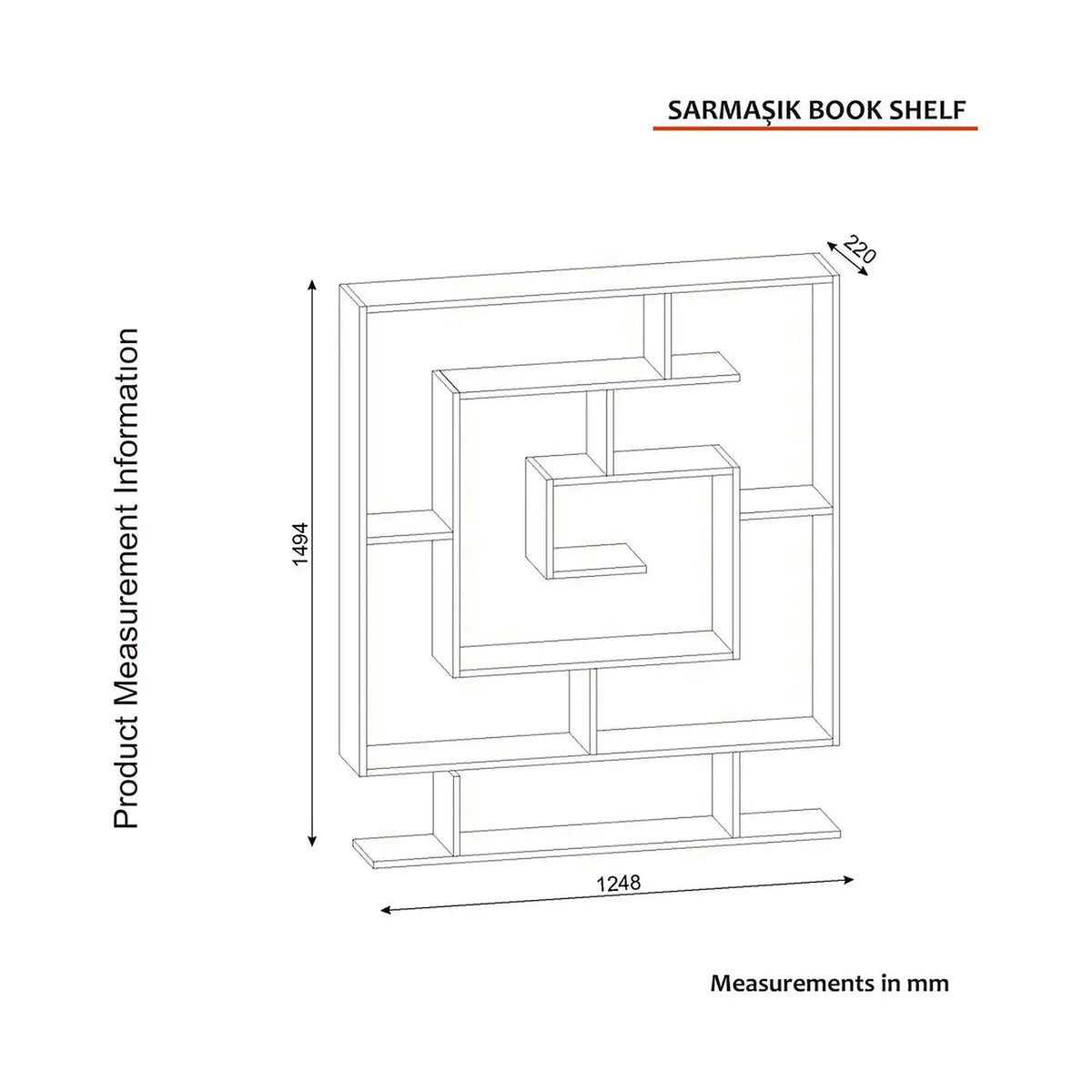Biblioteca SARMASIK, efect de piatra travertin, PAL melaminat, 125x22x150 cm