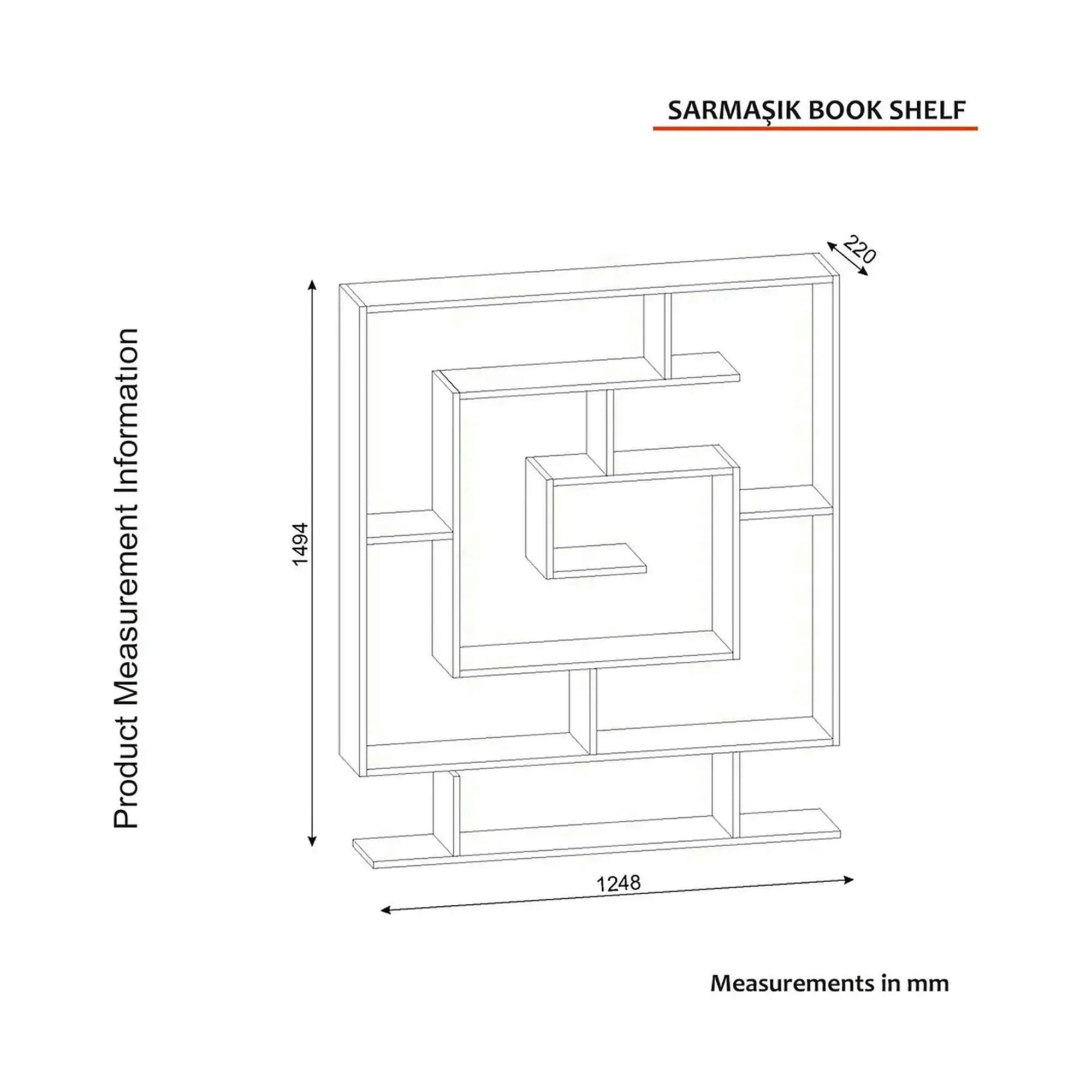 Biblioteca SARMASIK, efect de piatra travertin, PAL melaminat, 125x22x150 cm