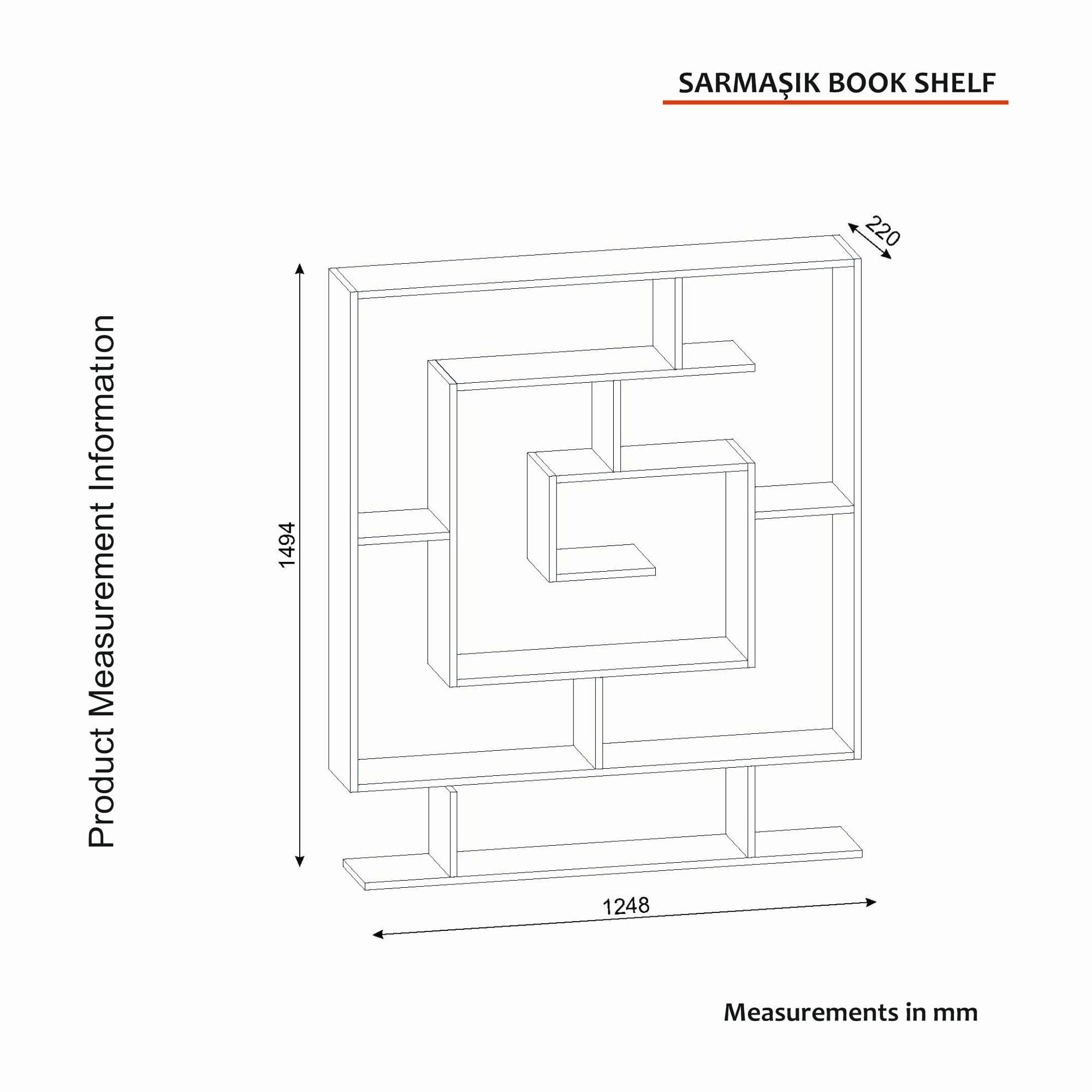 Biblioteca SARMASIK, efect de piatra travertin, PAL melaminat, 125x22x150 cm