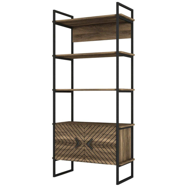 Biblioteca SCALA, nuc/negru, PAL melaminat/metal, 90x39x180 cm
