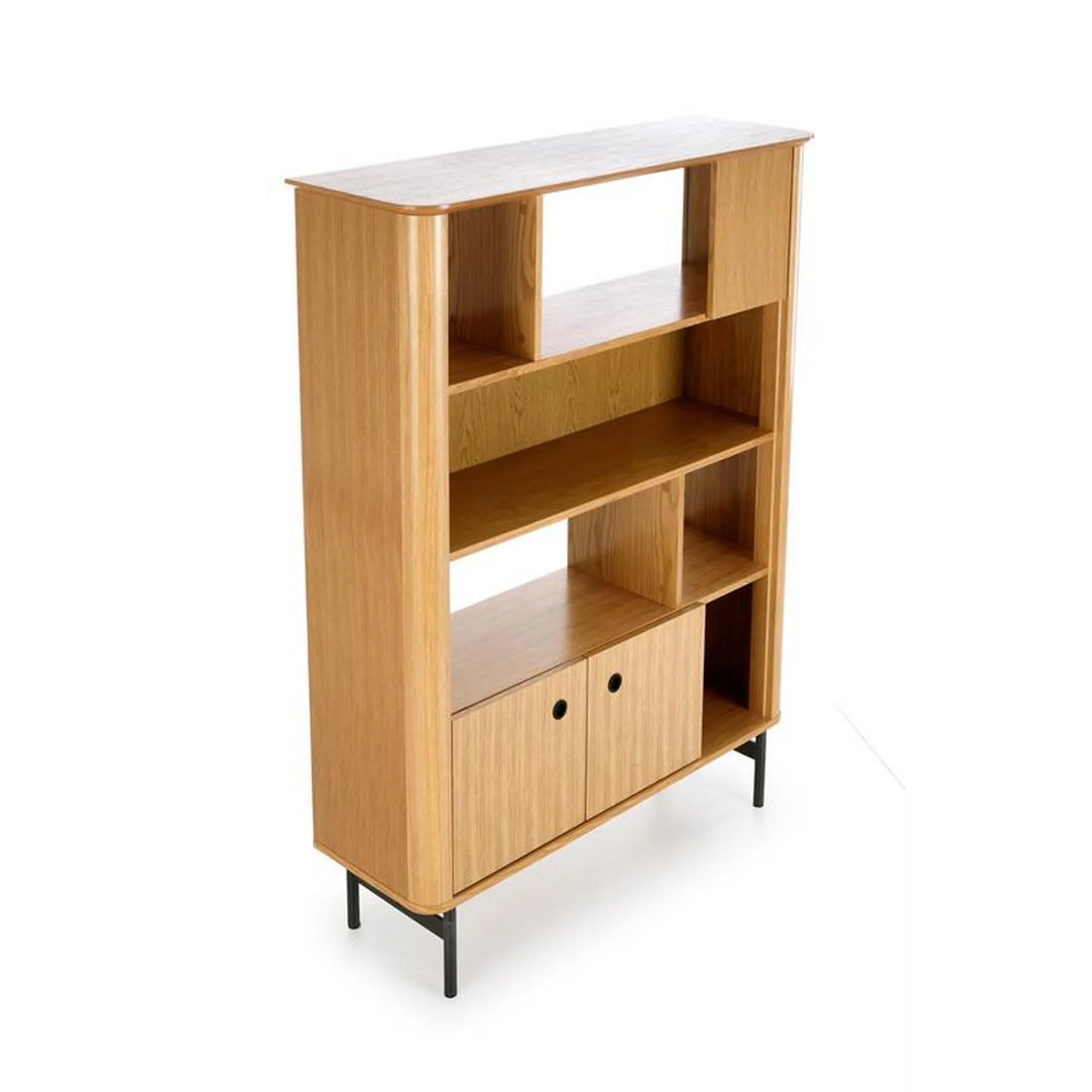 Biblioteca SMART, stejar/negru, PAL/furnir/metal, 117x37x153 cm
