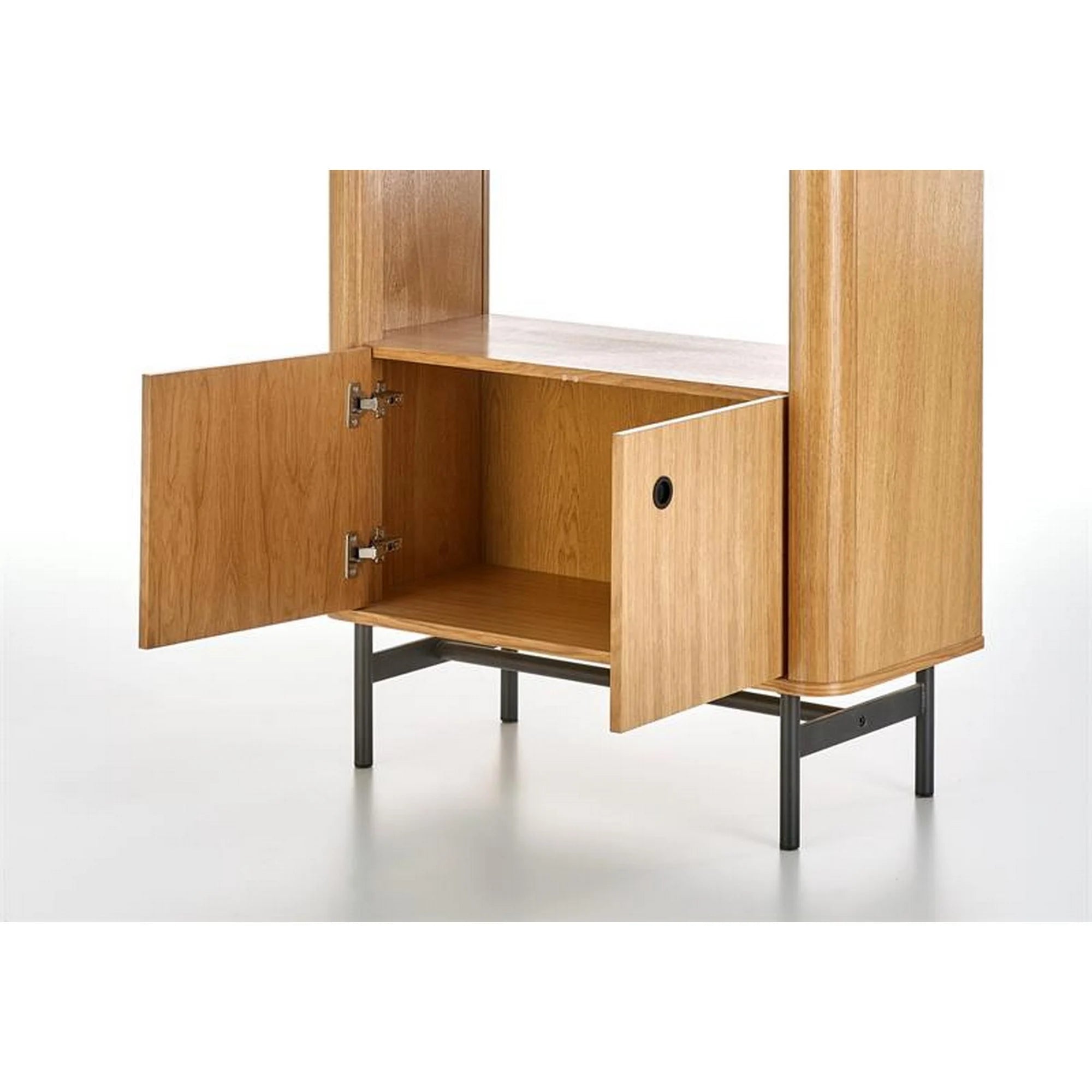 Biblioteca SMART, stejar/negru, PAL/furnir/metal, 97x37x196 cm