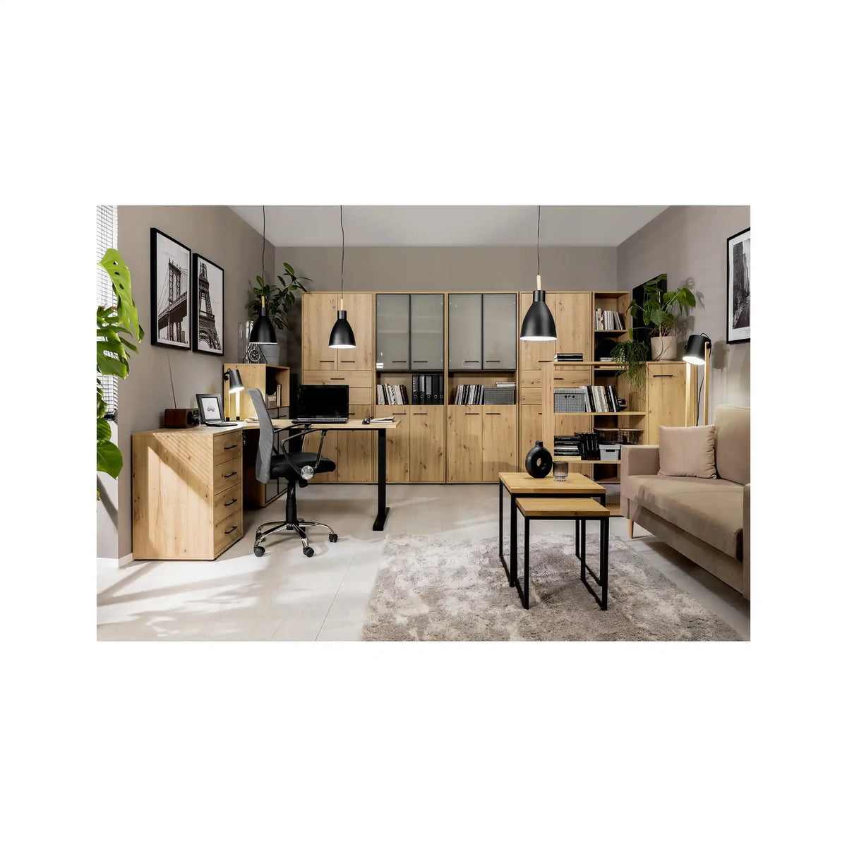 Biblioteca SPACE OFFICE, stejar artisan, PAL, 80x37x203 cm