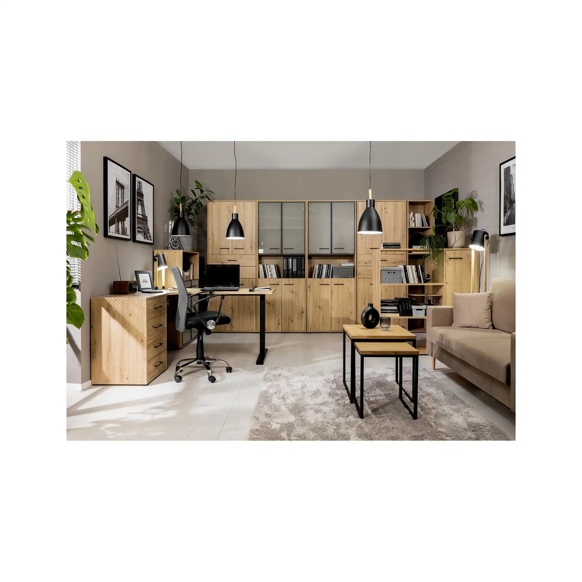 Biblioteca SPACE OFFICE, stejar artisan, PAL laminat, 80x37x203 cm